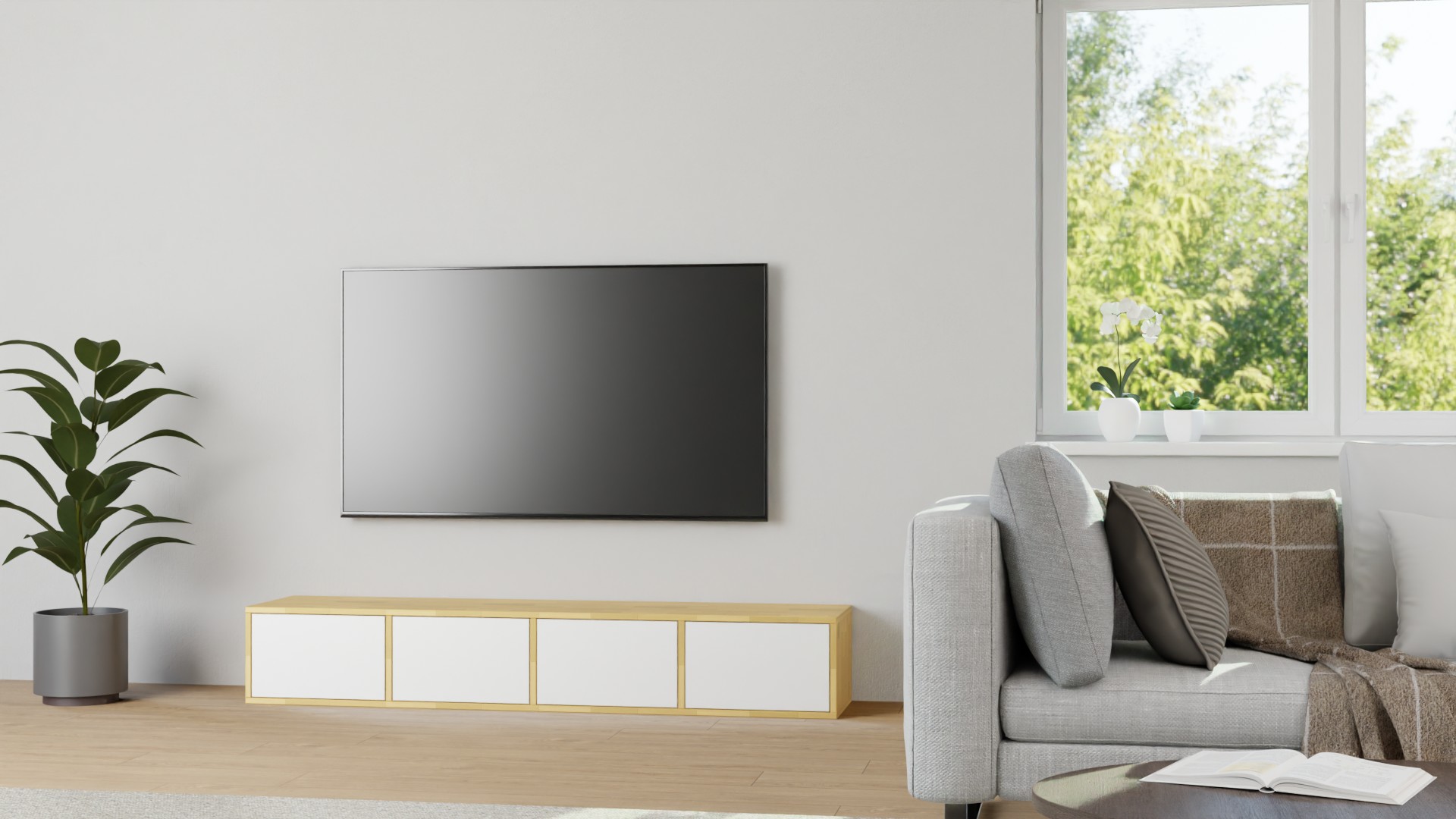 Breites Lowboard für TV - TV-Sideboard mit vielen Optionen Buche