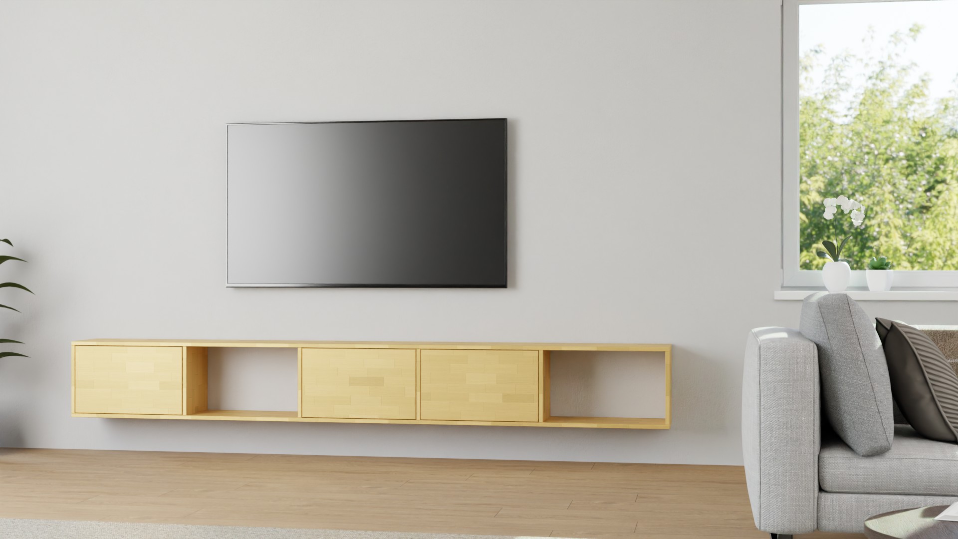 Modernes Regal mit Wandhalterung Buche