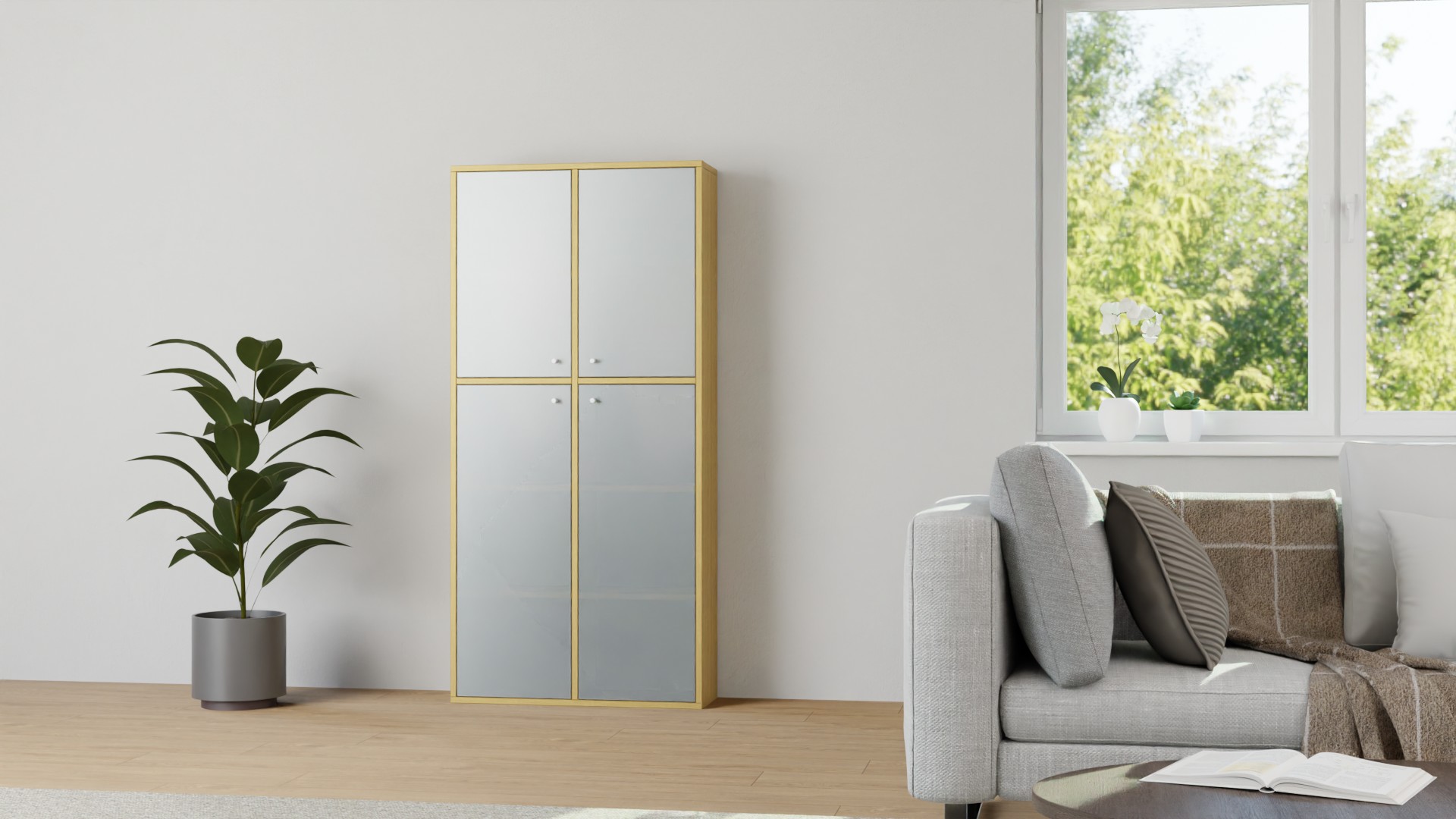 Bücherschrank mit Glastüren Eiche