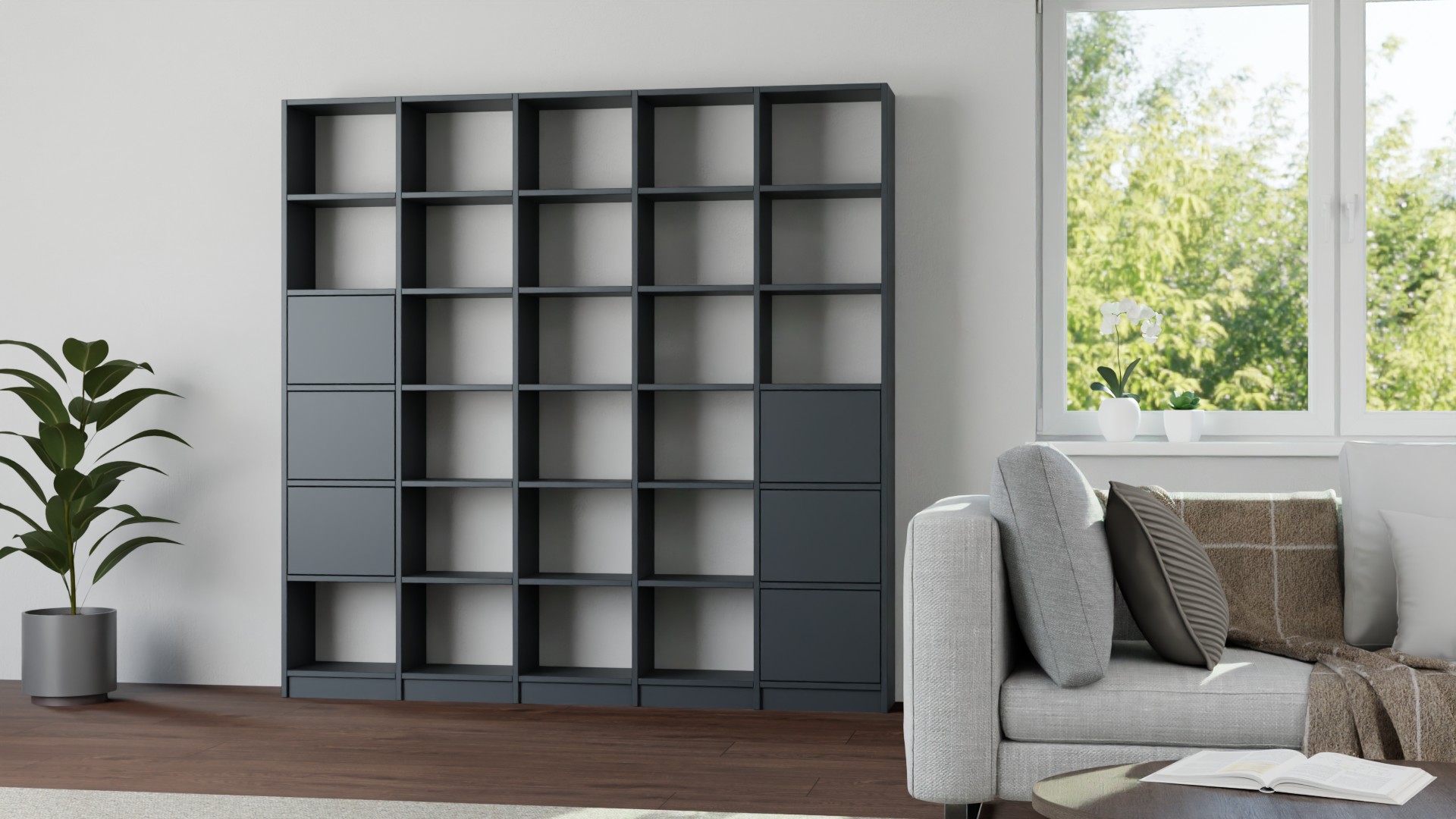 Wohnwand mit Türen - Wohnregal wie vom Schreiner Premium Dekore
