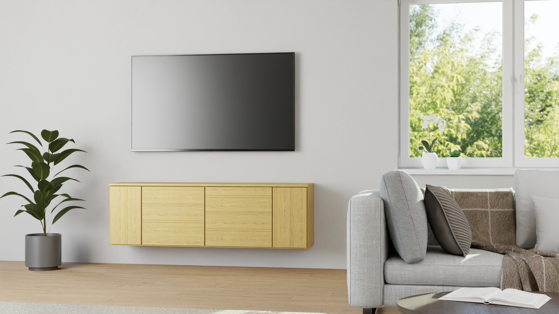 Hängesideboard aus Massivholz - Hängekommode mit vielen Optionen Eiche