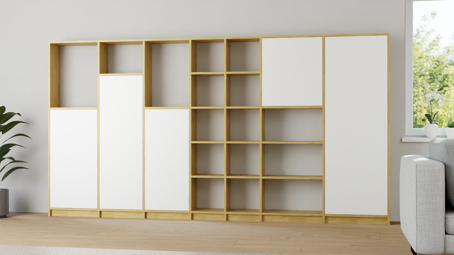Eleganter Wohnzimmerschrank - Wohnschrank mit vielen Optionen Eiche