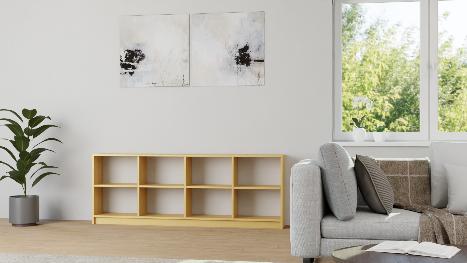 Niedriges Regal aus Massivholz Buche