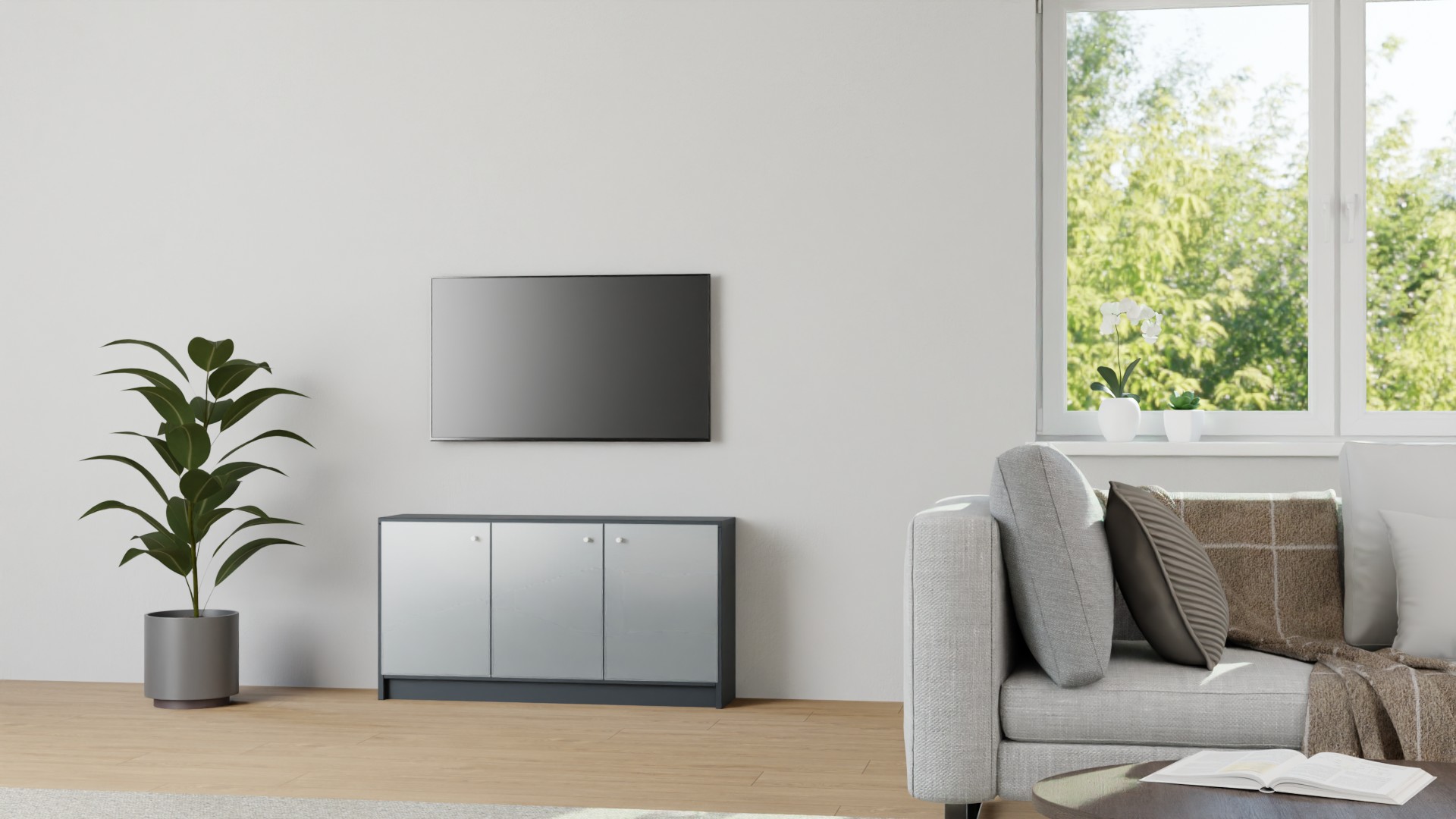 Phonoregal mit Glastüren MDF Lackiert