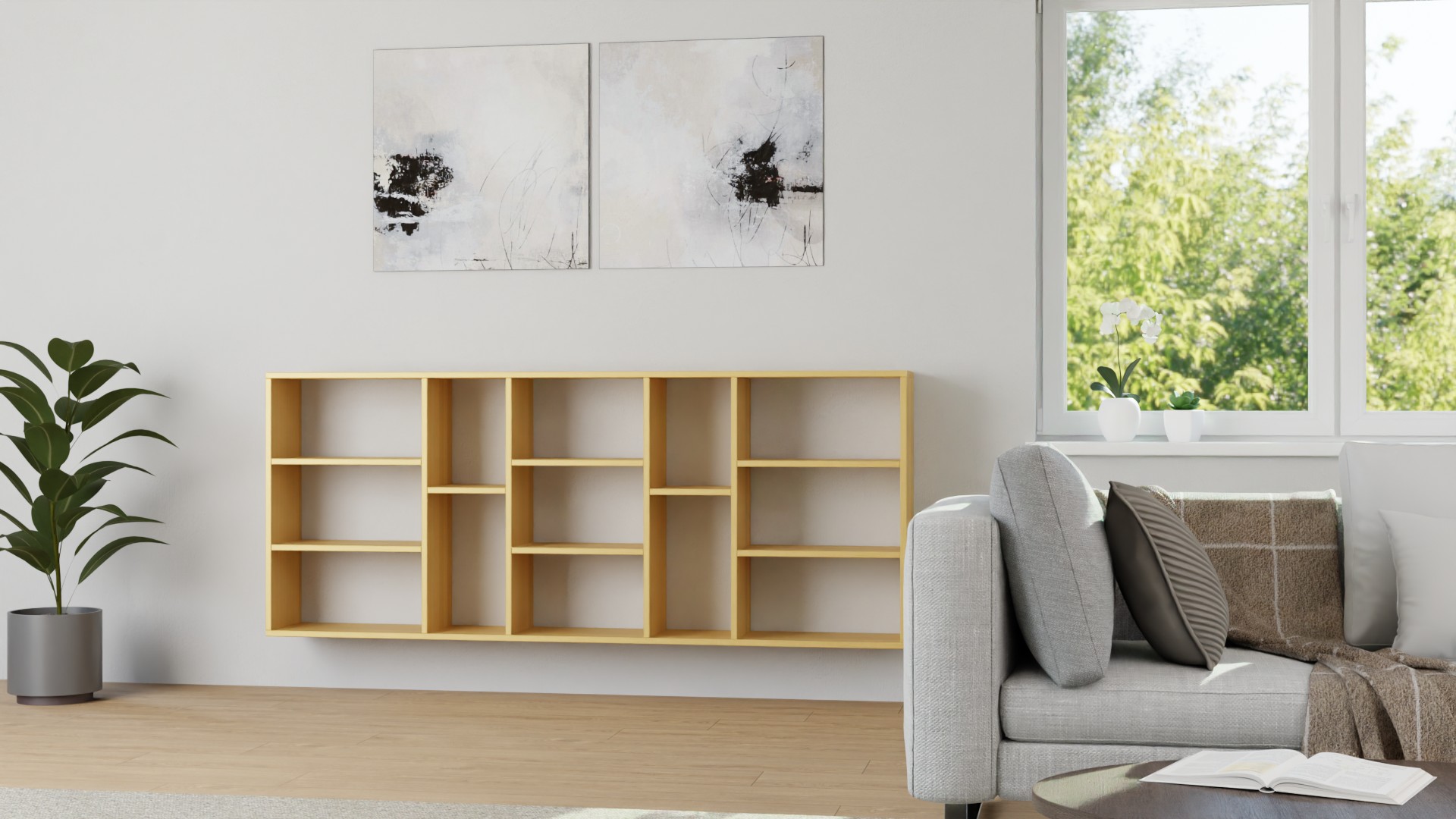 Breites Hängeregal aus Massivholz - Hängekommode mit vielen Optionen Buche