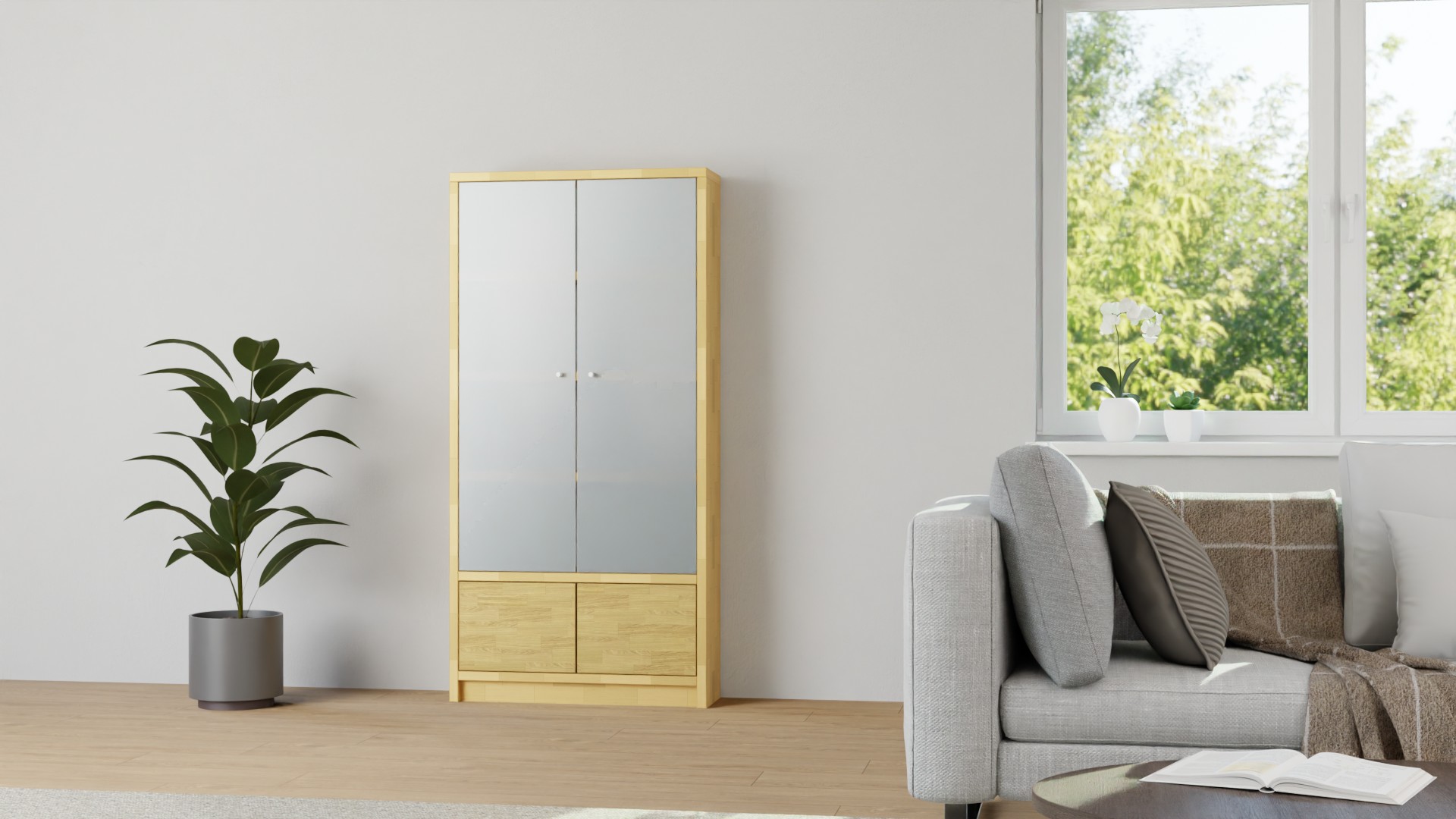 Vitrine mit Flügeltüren - Vitrinenschrank mit vielen Optionen Buche