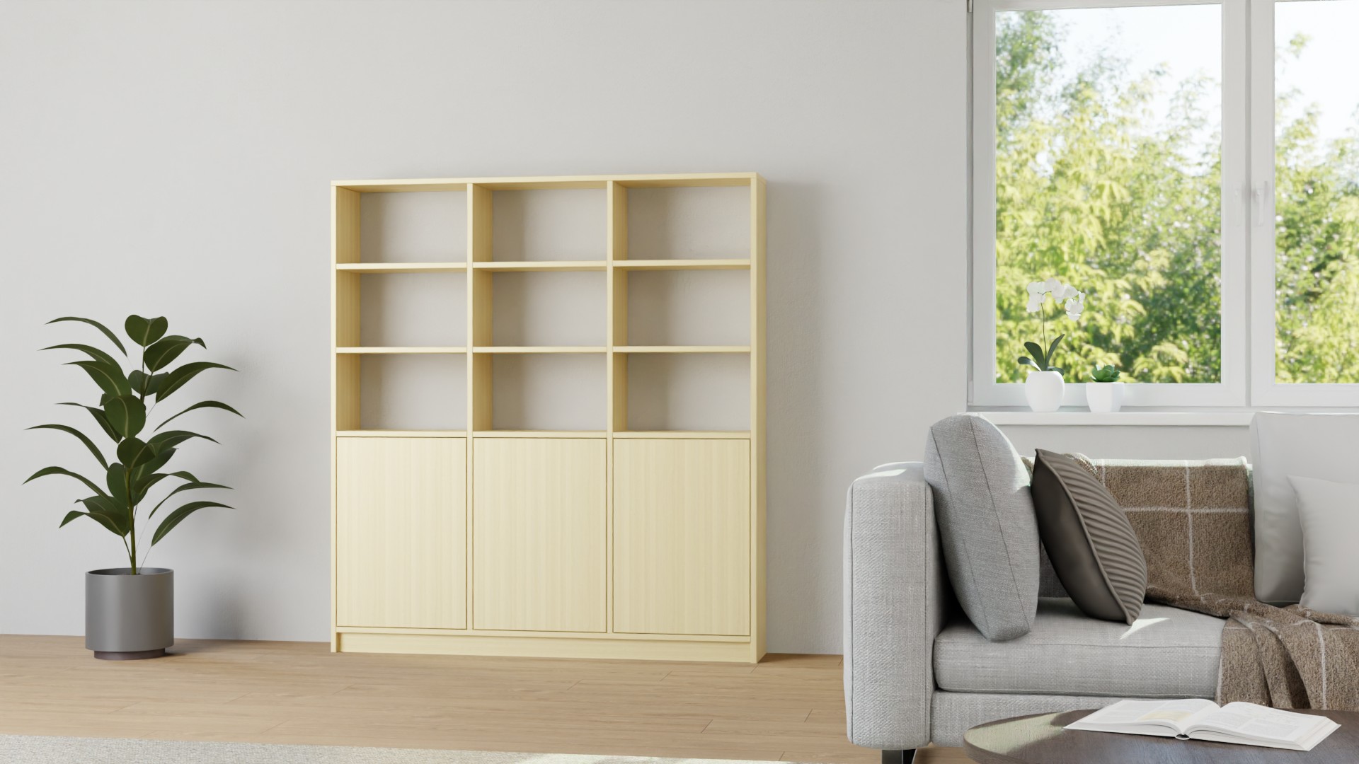 Großes Regalsystem mit Türen Ahorn (europäisch)