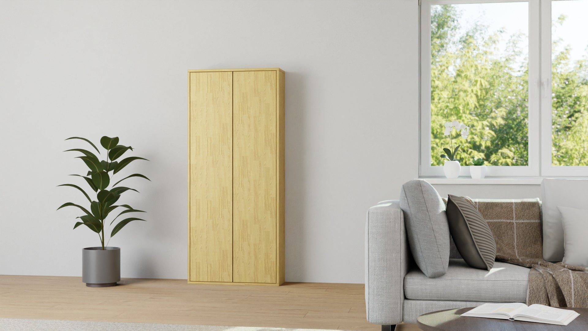 Hoher Bücherschrank geschlossen Eiche