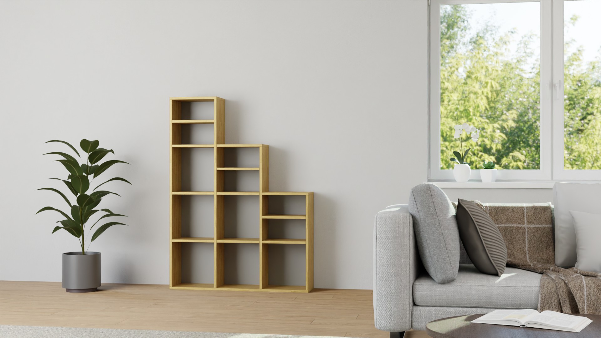 Stylishes Stufenregal nach Maß Eiche