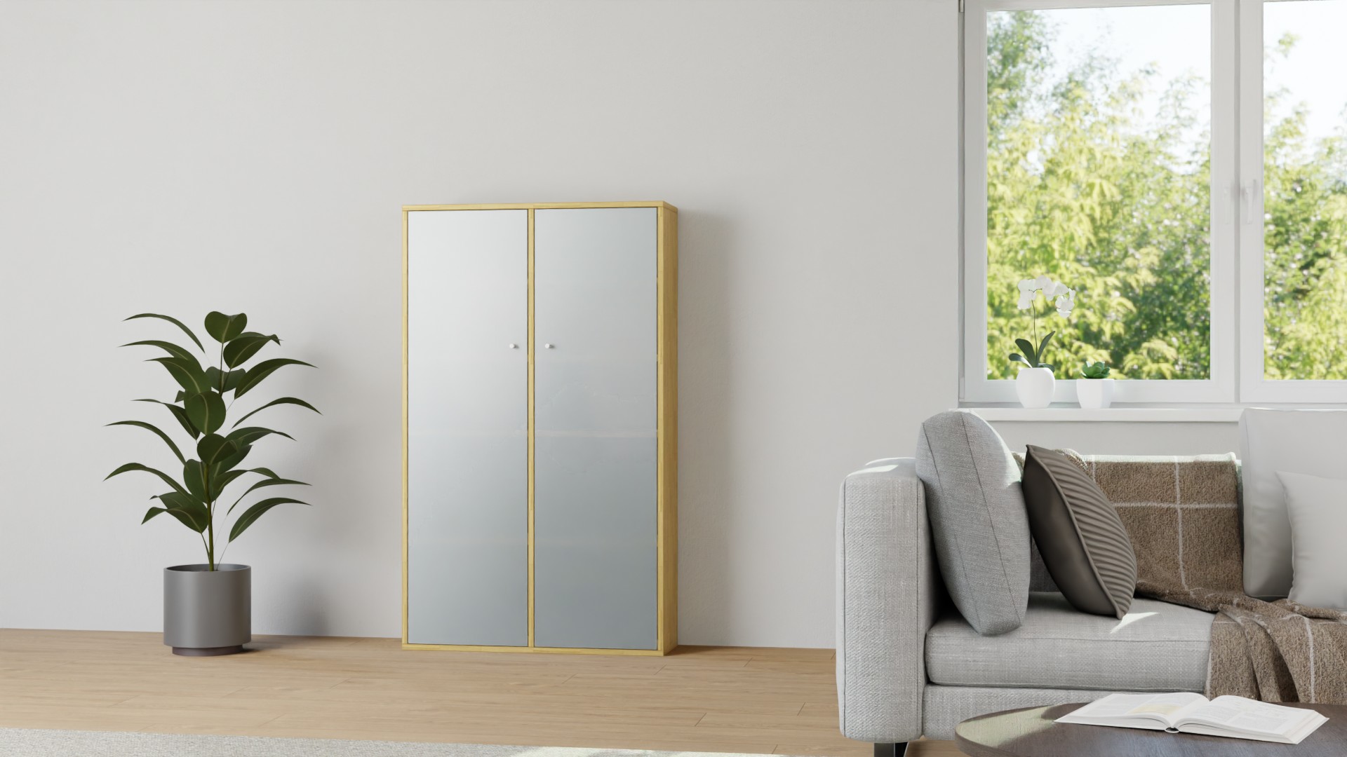 Klassische Vitrine nach Maß - Regal mit Glastüren Eiche