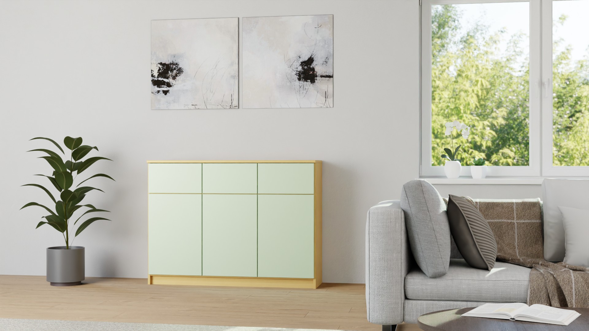 Sideboard mit grünen Türen Buche