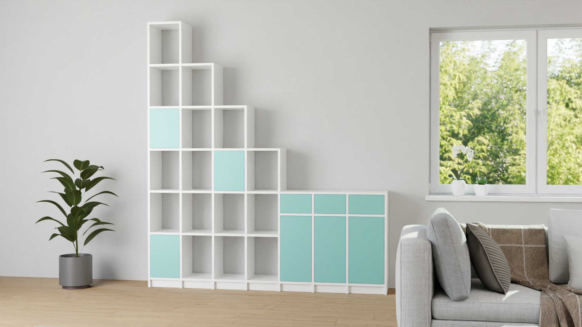 Stufenregal mit Ablage MDF Beschichtet