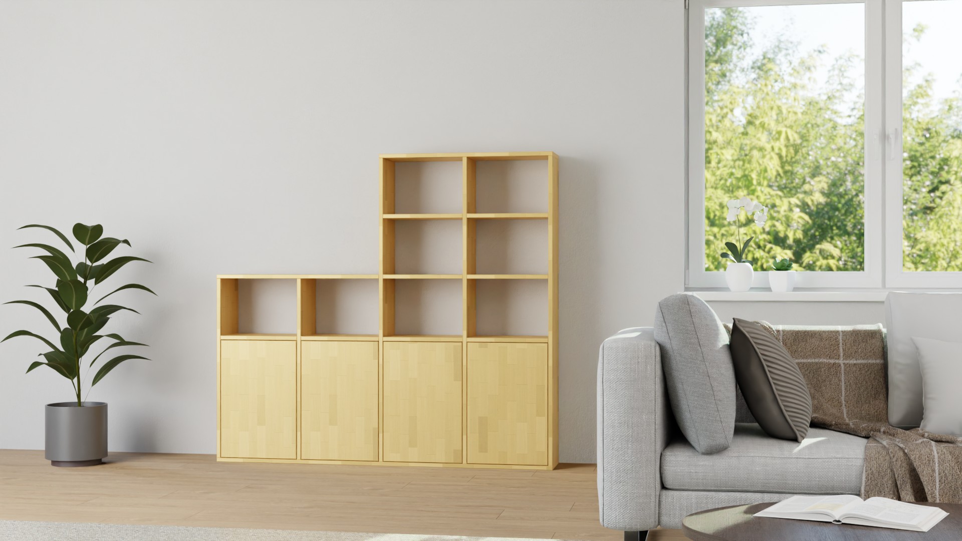 Büroregal nach Maß - Büroschrank mit vielen Optionen Buche