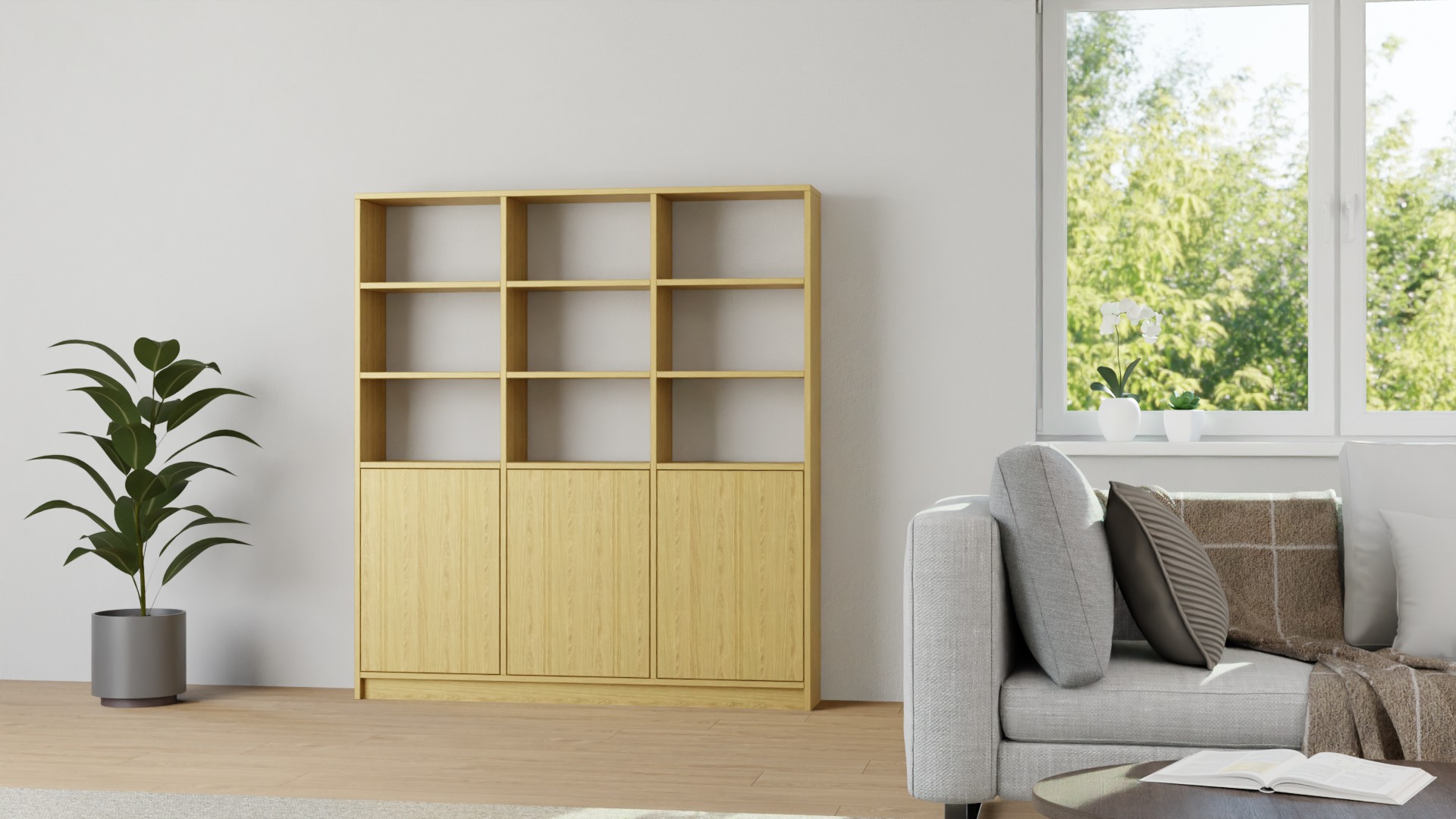 Großes Regalsystem mit Türen Eiche