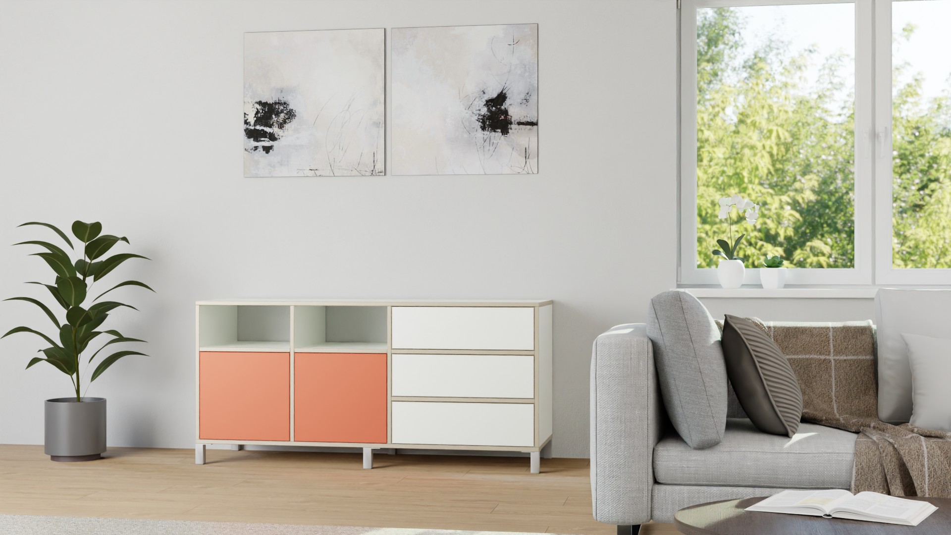 Modernes Sideboard mit bunten Türen Premium Dekore