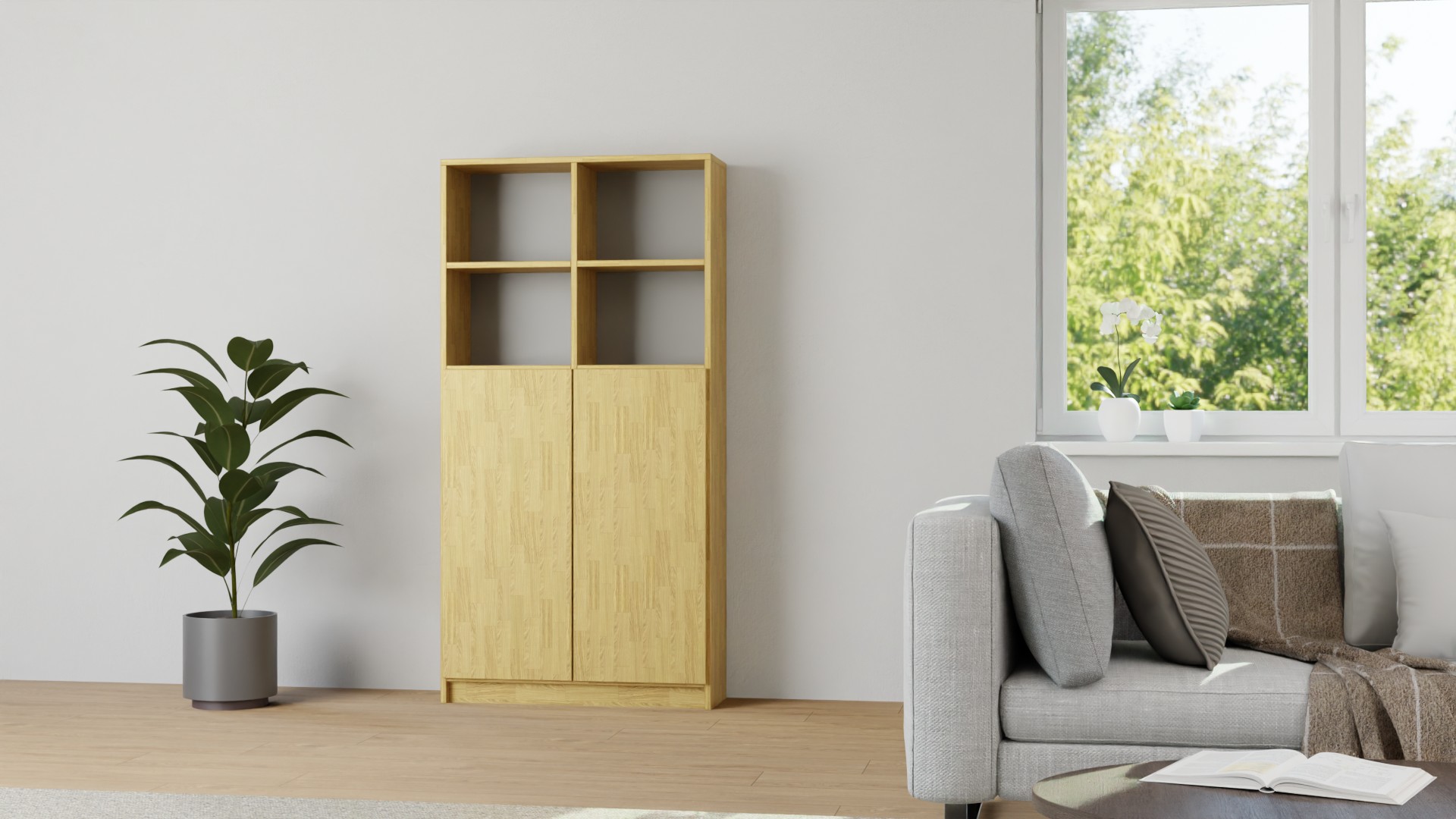 Bücherschrank aus Massivholz Eiche