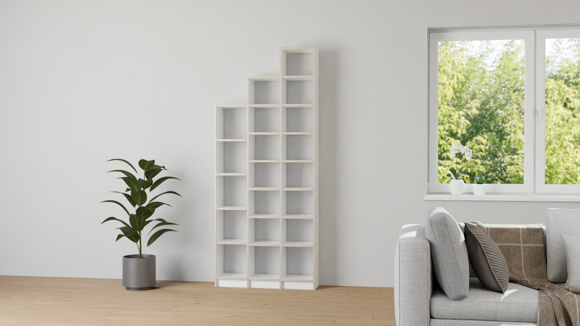 Schlichtes Stufenregal nach Maß Multiplex