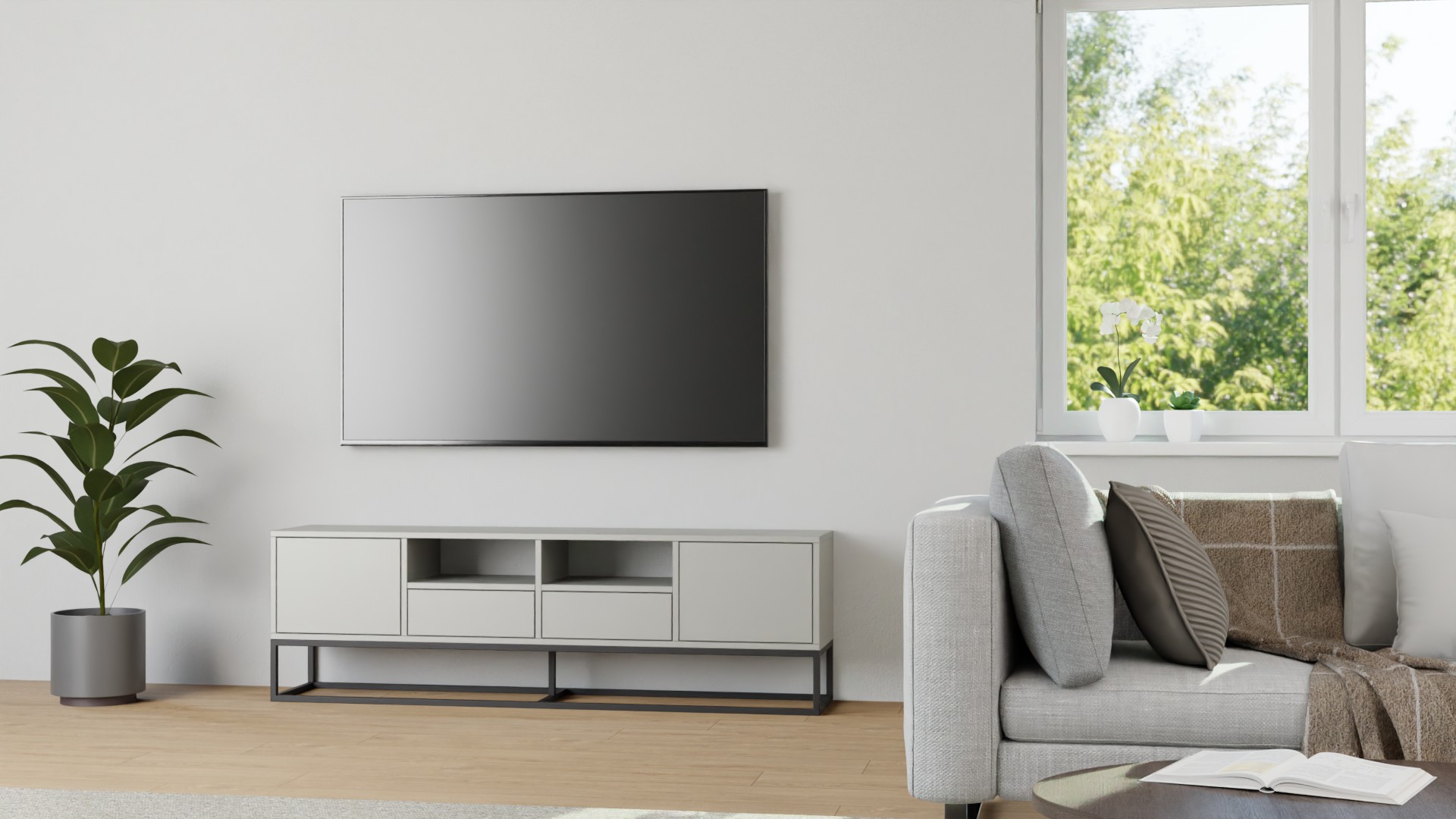 Pickawood Lowboard - Individualisierbar - Eiche/Weiß/Grau Premium Dekore