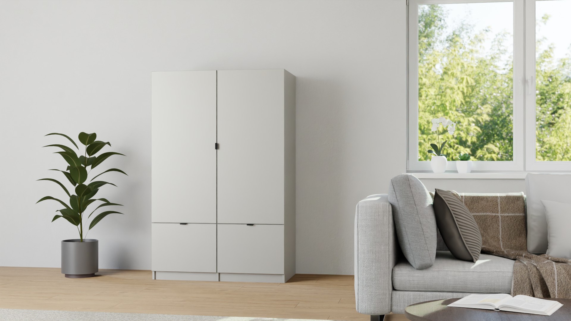 Flacher Kleiderschrank nach Maß Premium Dekore