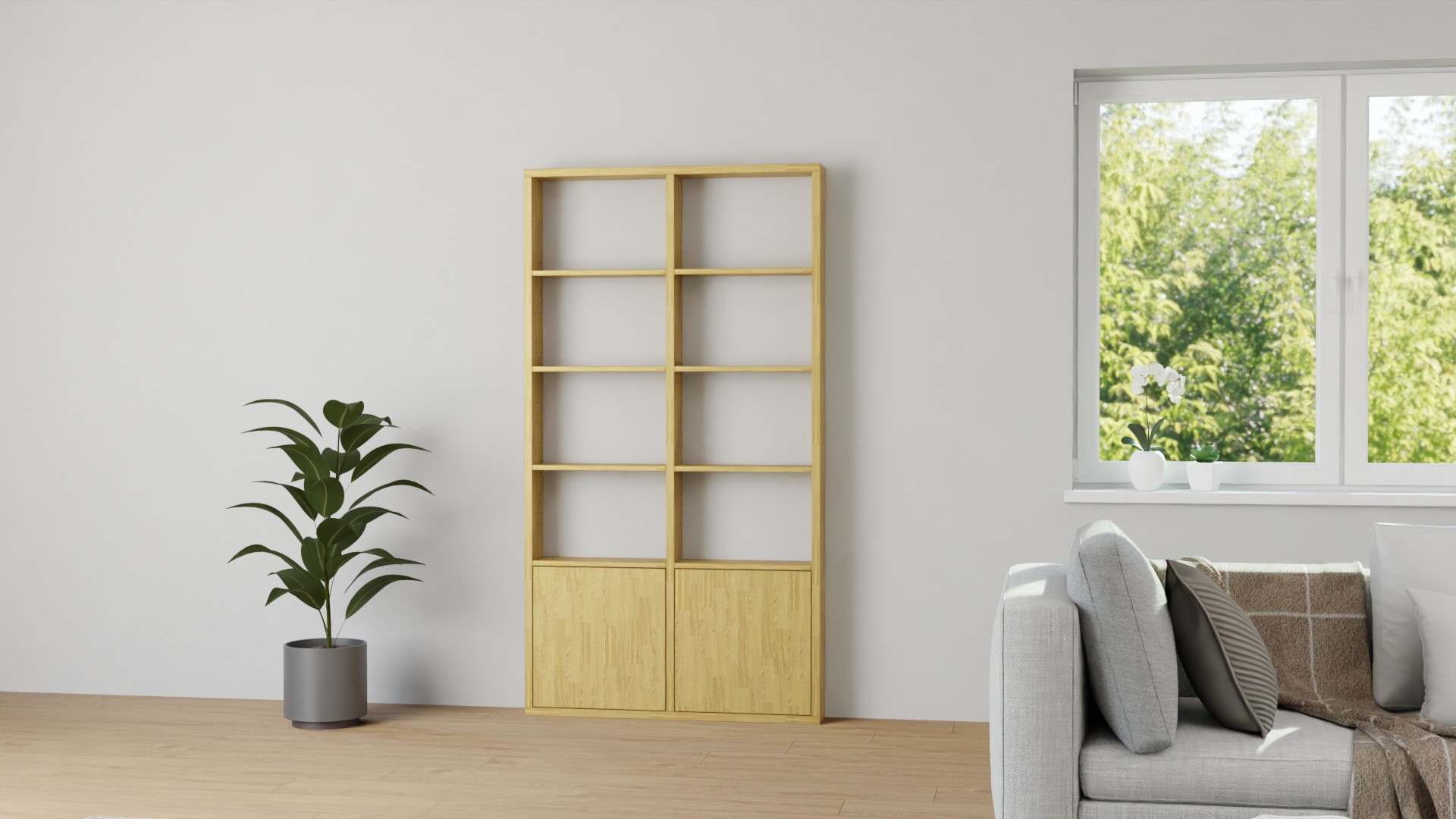 Schlichtes Bücherregal aus Massivholz nach Maß Eiche