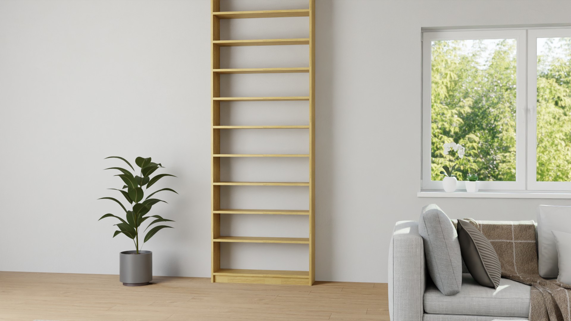 Bücherregal aus Massivholz - Schmales Regal mit vielen Optionen Eiche