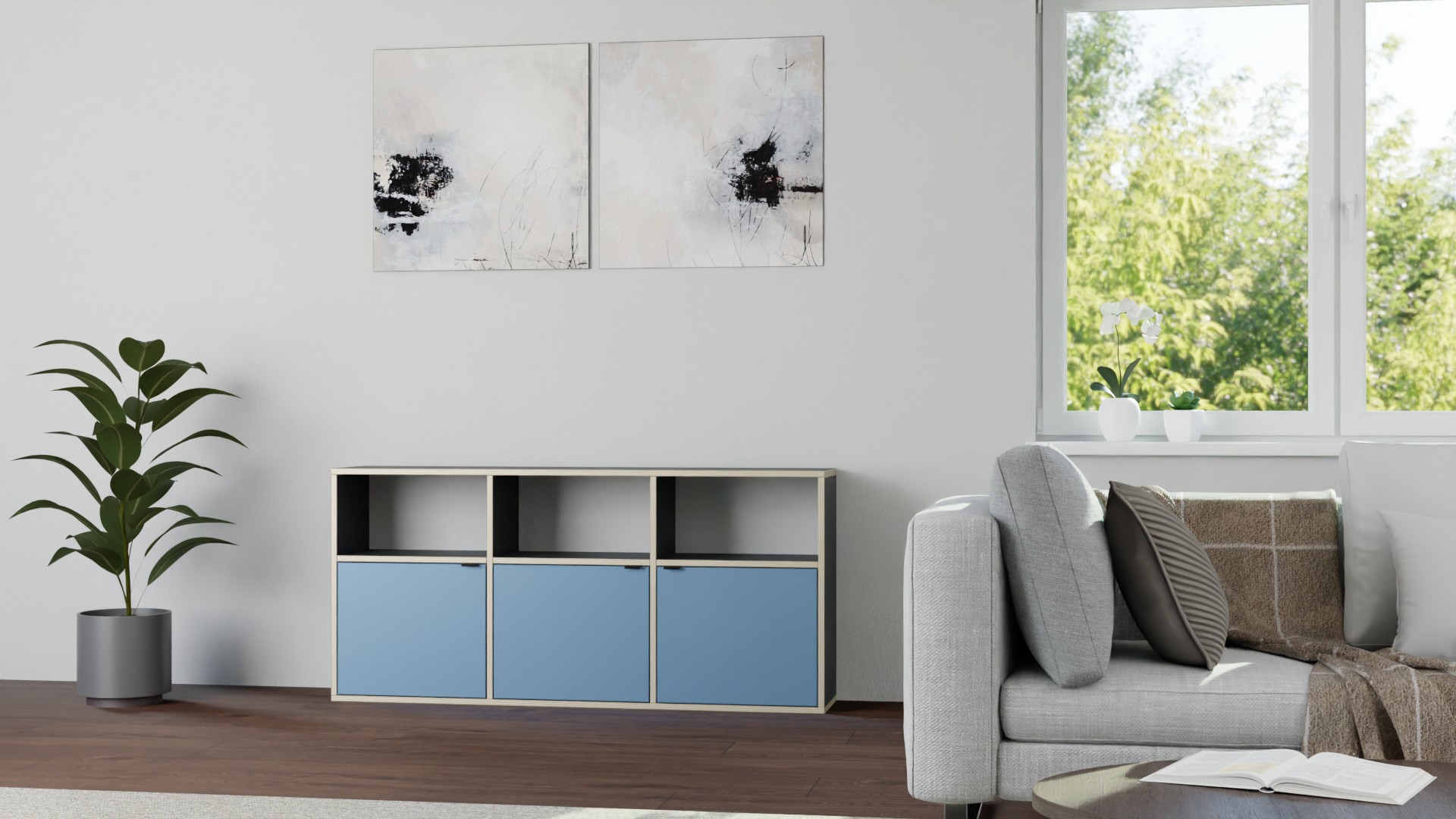 Niedriges Regal mit Türen - Sideboard mit vielen Optionen Premium Dekore