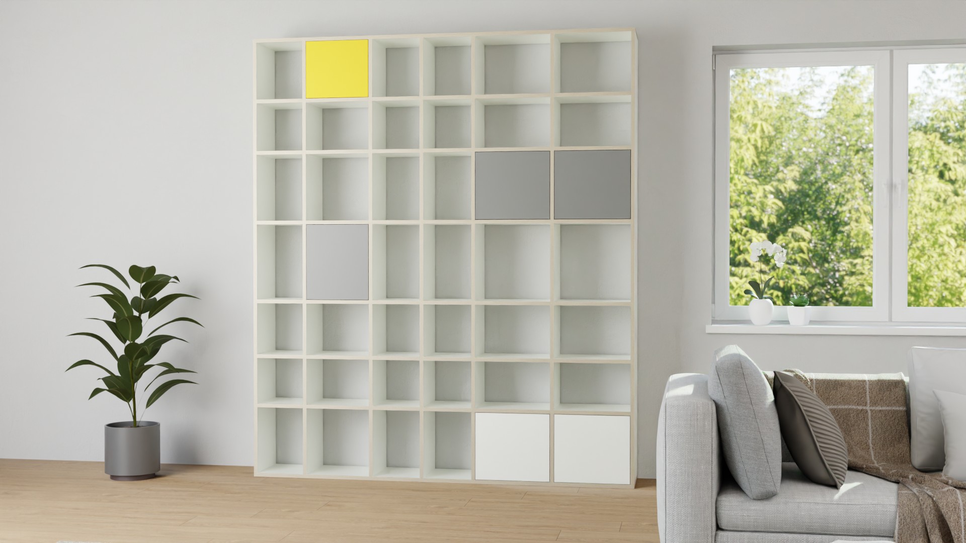 Bücherregal mit bunten Türen nach Maß Premium Dekore