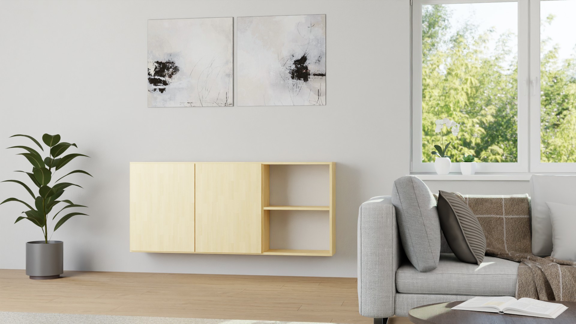 Breites Hängeregal aus Ahorn Ahorn (europäisch)