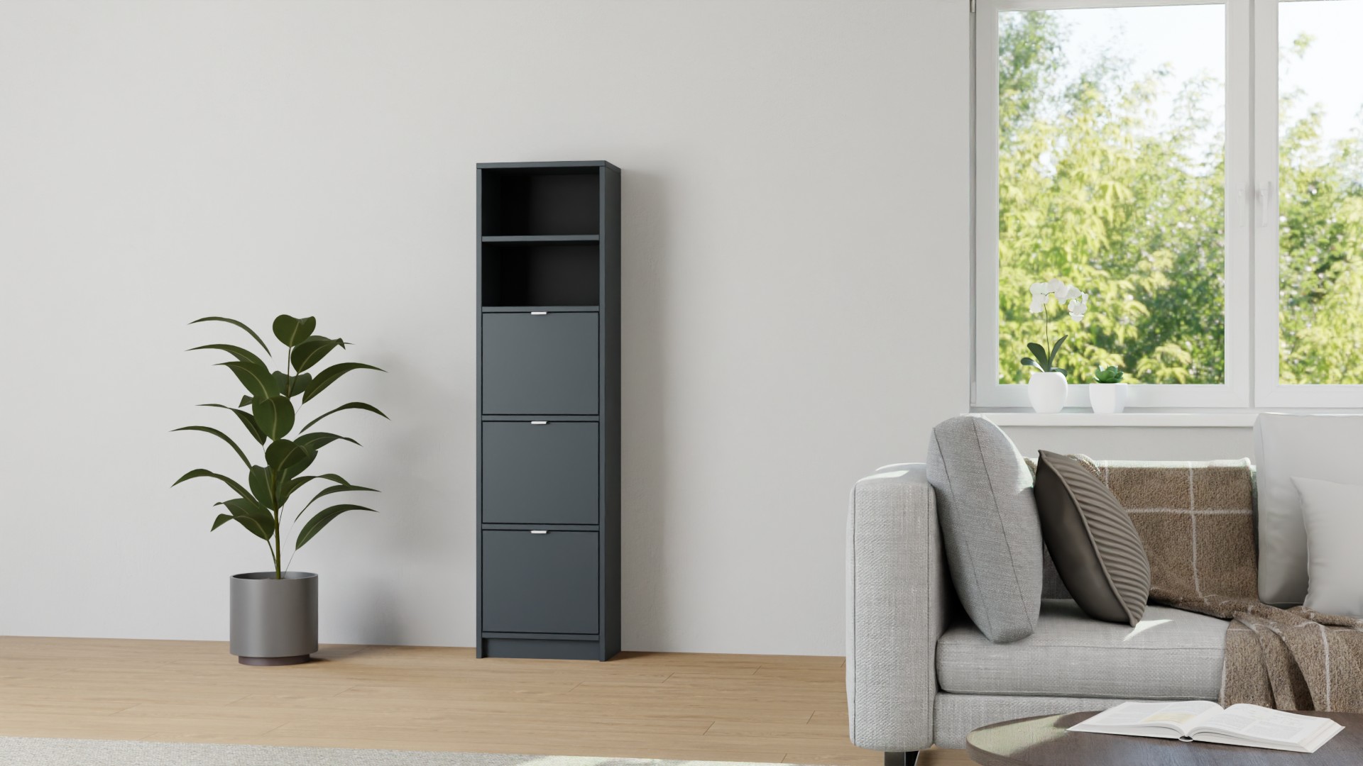 Schmales Regal mit Klapptüren MDF Lackiert