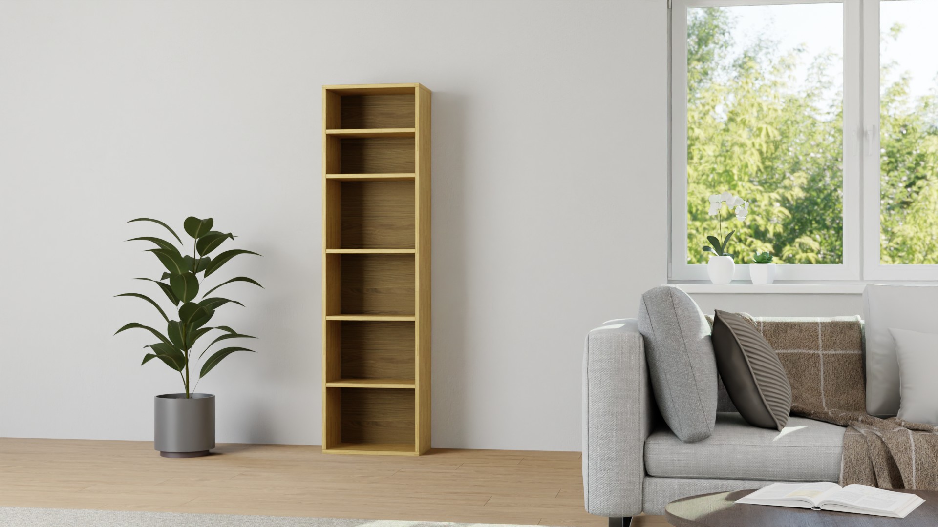 Schmales Haushaltsregal nach Maß Eiche