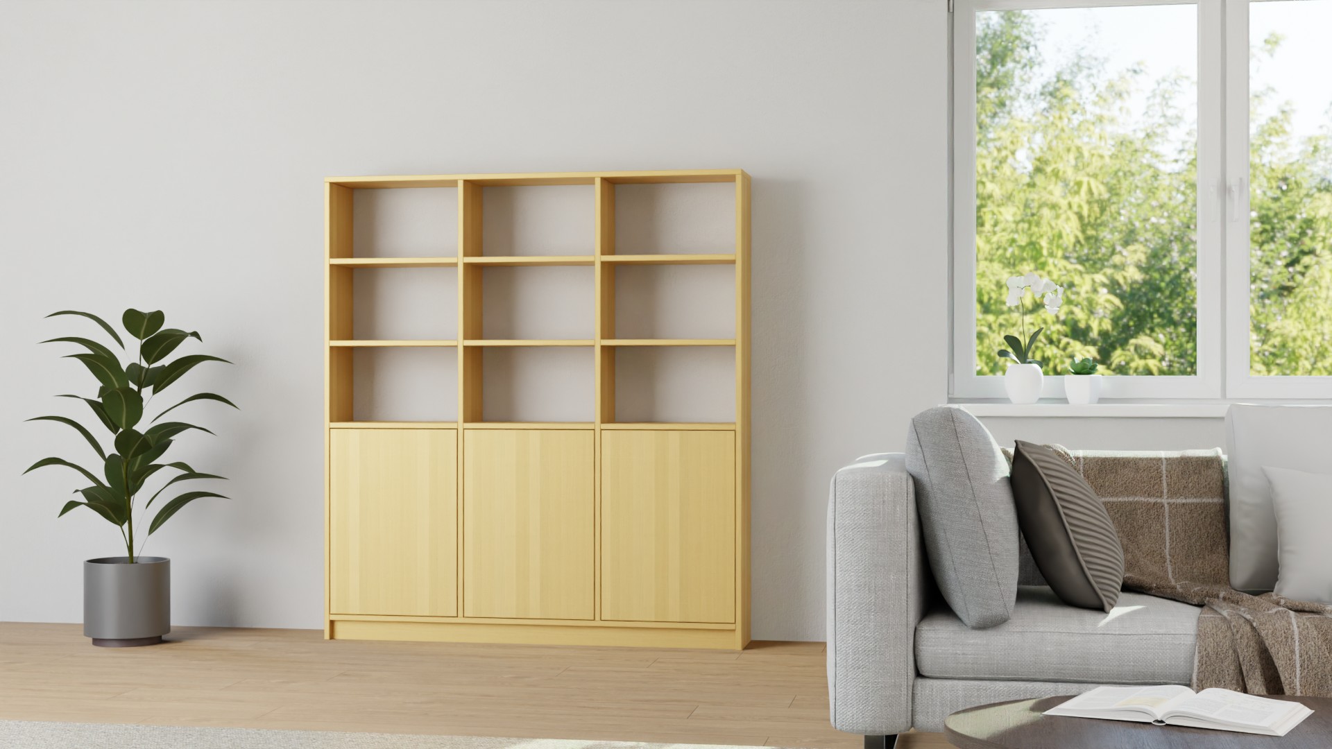 Großes Regalsystem mit Türen Buche