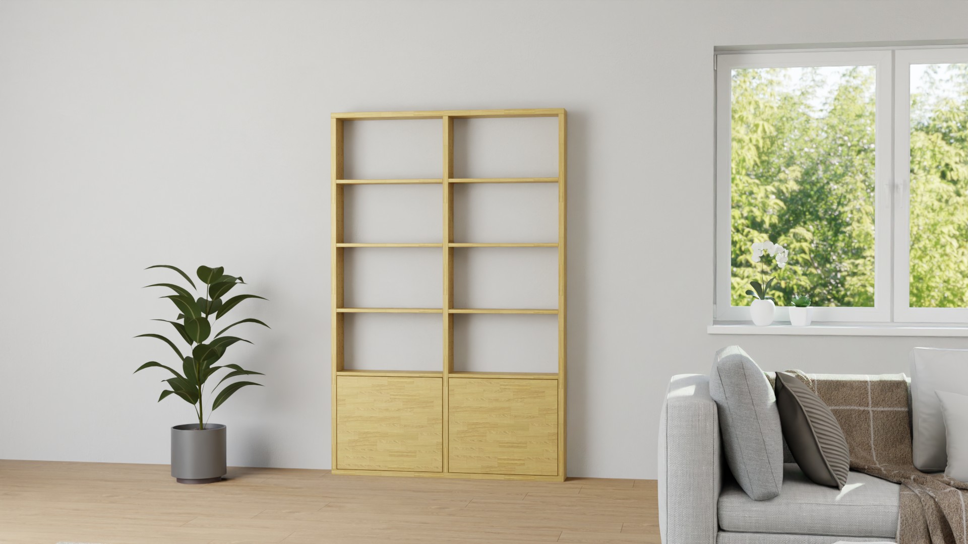 Schlichtes Bücherregal aus Massivholz nach Maß Eiche