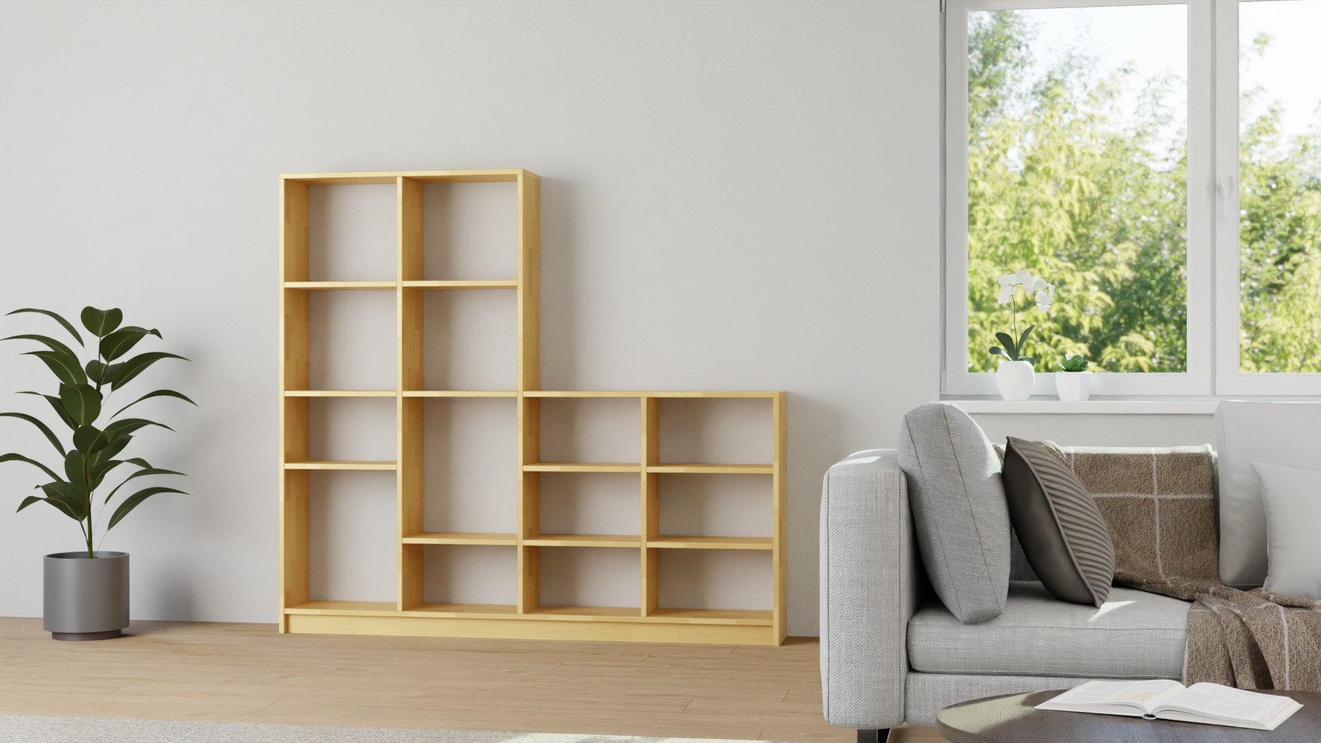 Stufenregal mit Ablage Buche