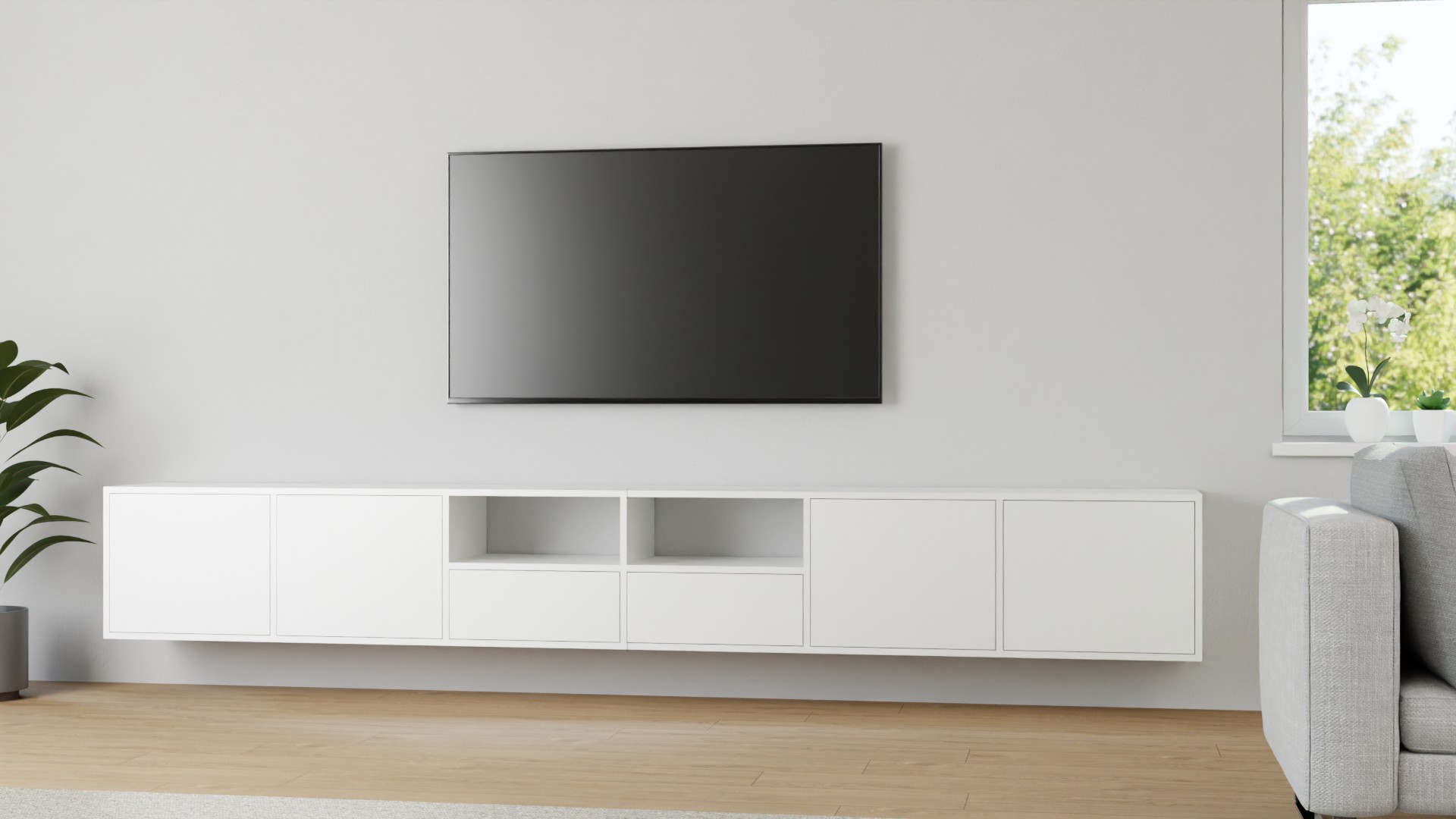 Langes Hängesideboard nach Maß MDF Beschichtet