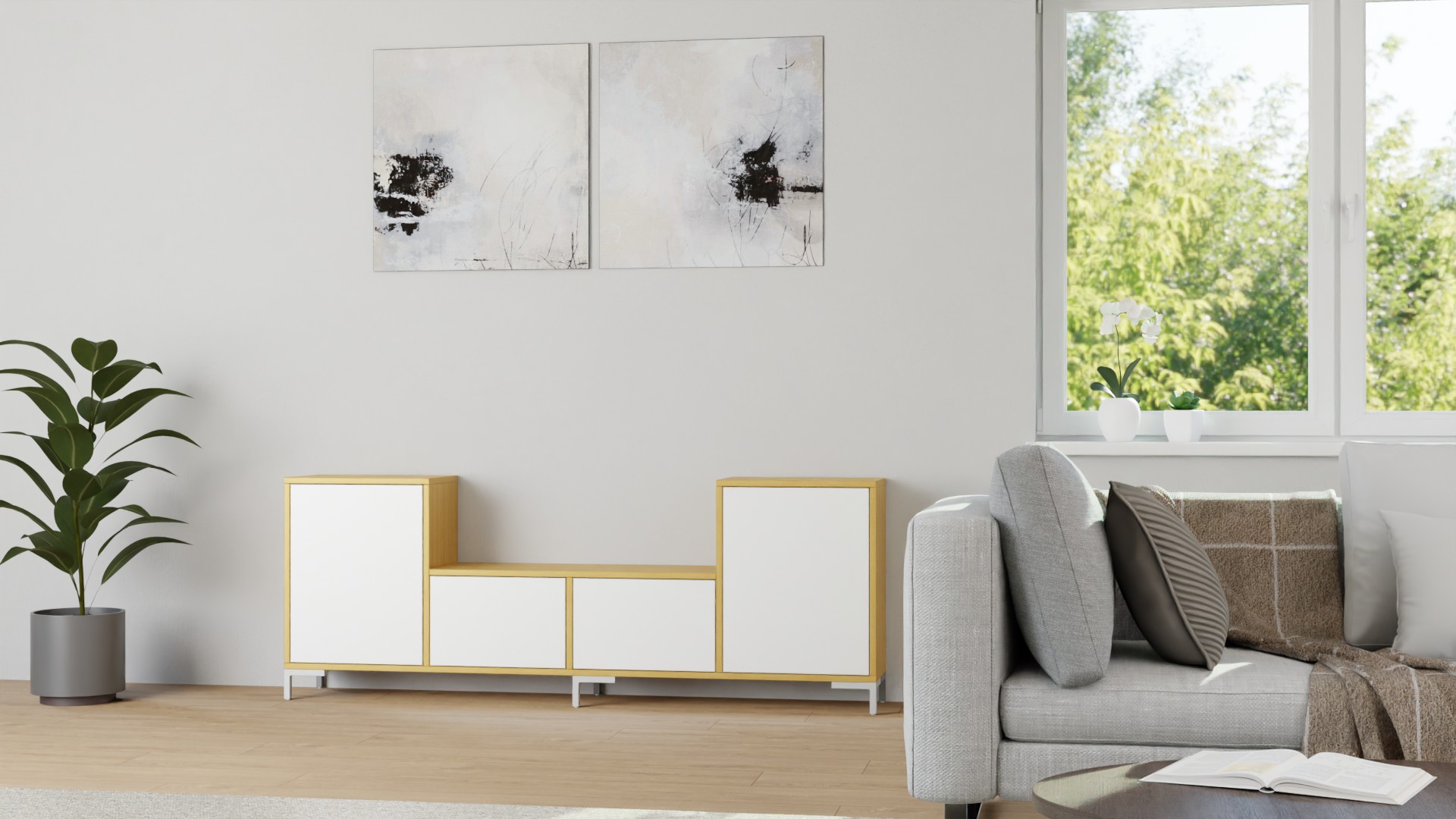 Stylisher TV Schrank aus Echtholz Furnier Echtholz Furnier