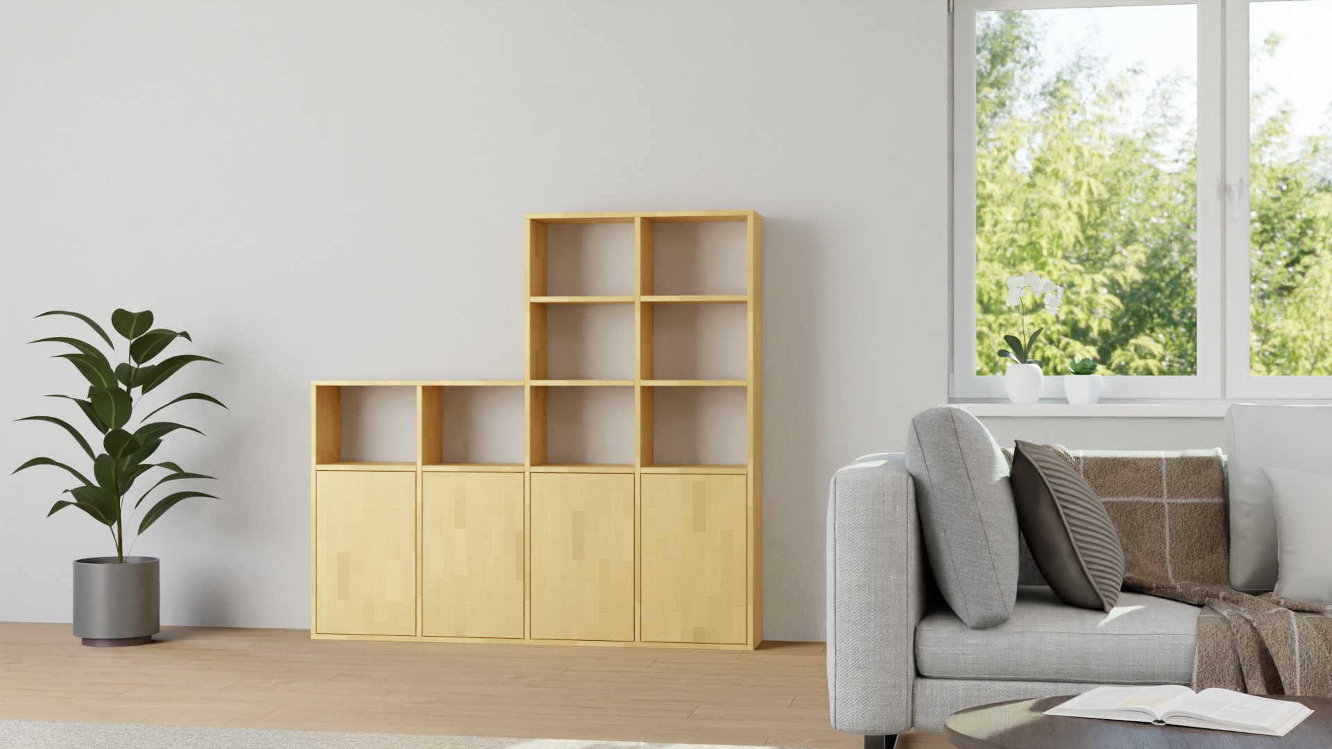 Büroregal nach Maß - Büroschrank mit vielen Optionen Buche