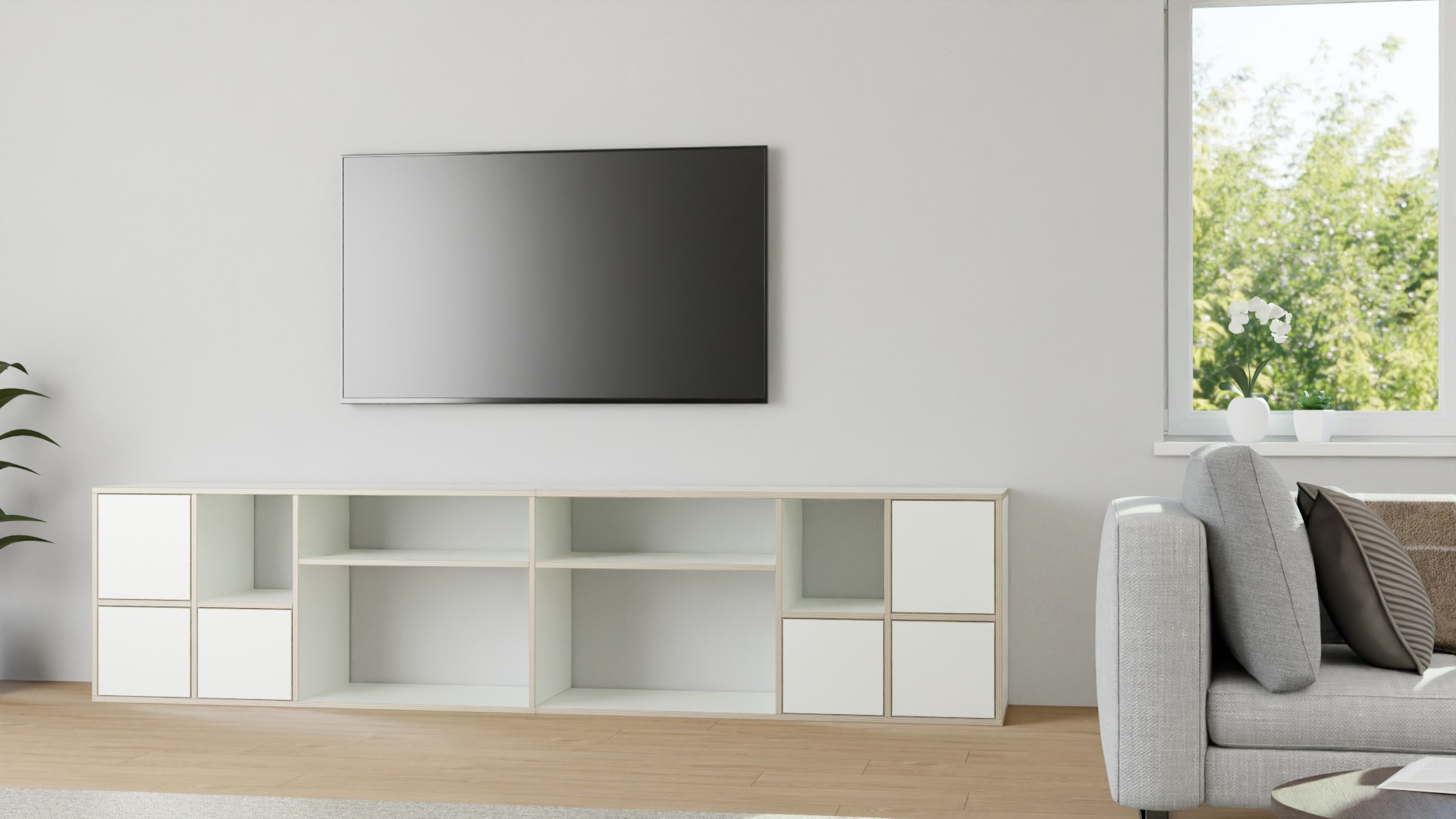 Breites Sideboard in Multiplex-Optik Premium Dekore