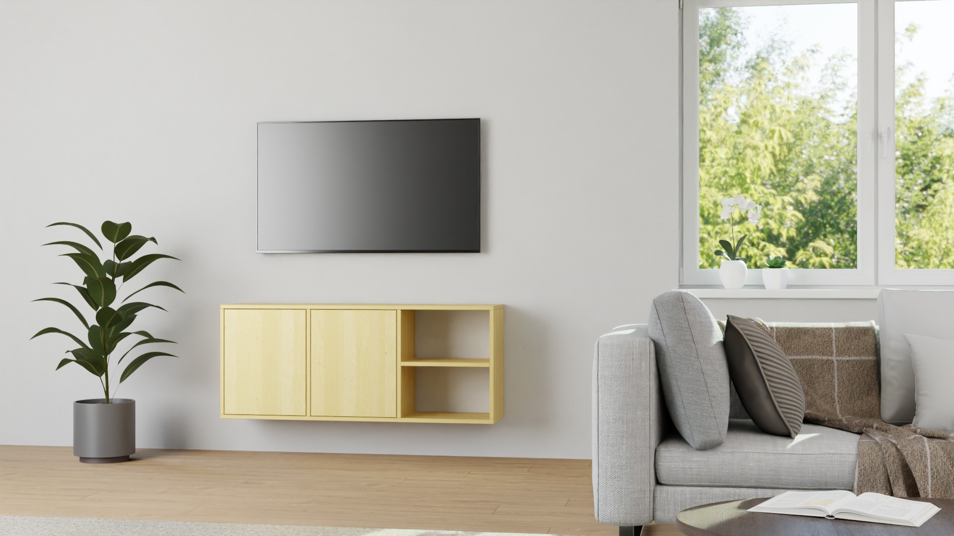 Hängesideboard aus Birke Birke