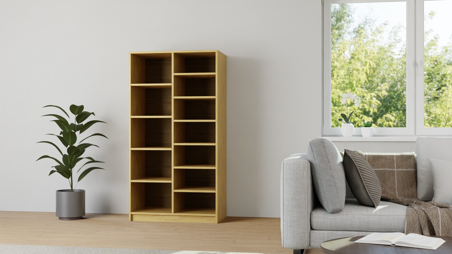 50 cm tiefes Bücherregal nach Maß Eiche