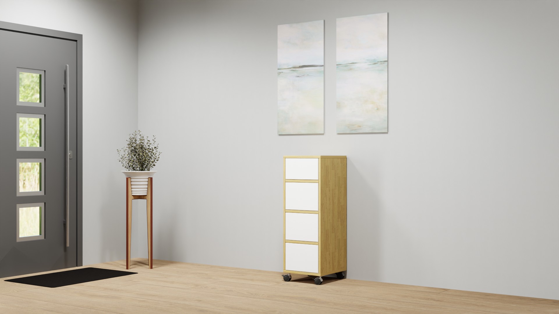 Nischenkommode mit Rollen nach Maß Eiche