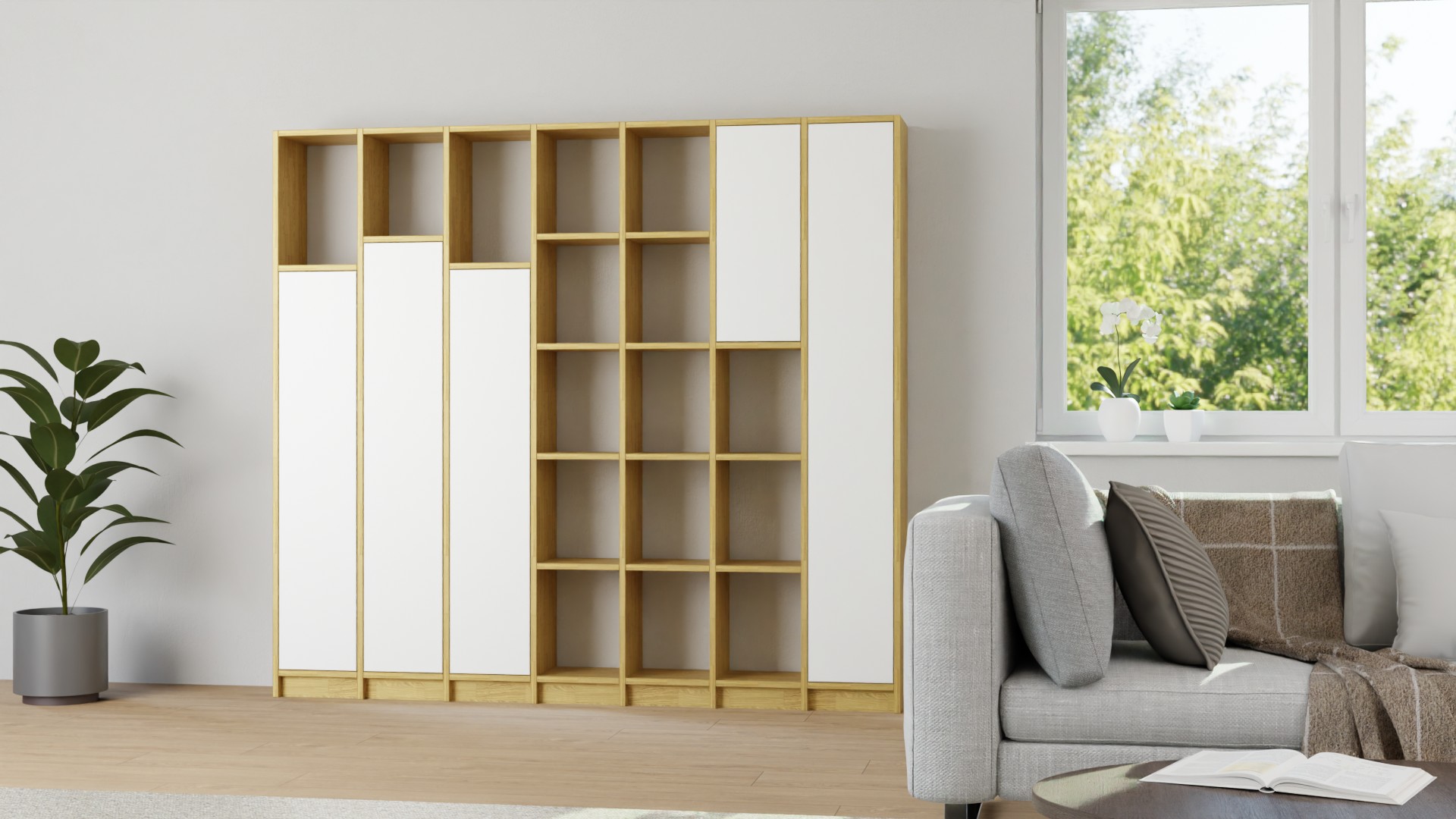 Eleganter Wohnzimmerschrank - Wohnschrank mit vielen Optionen Eiche