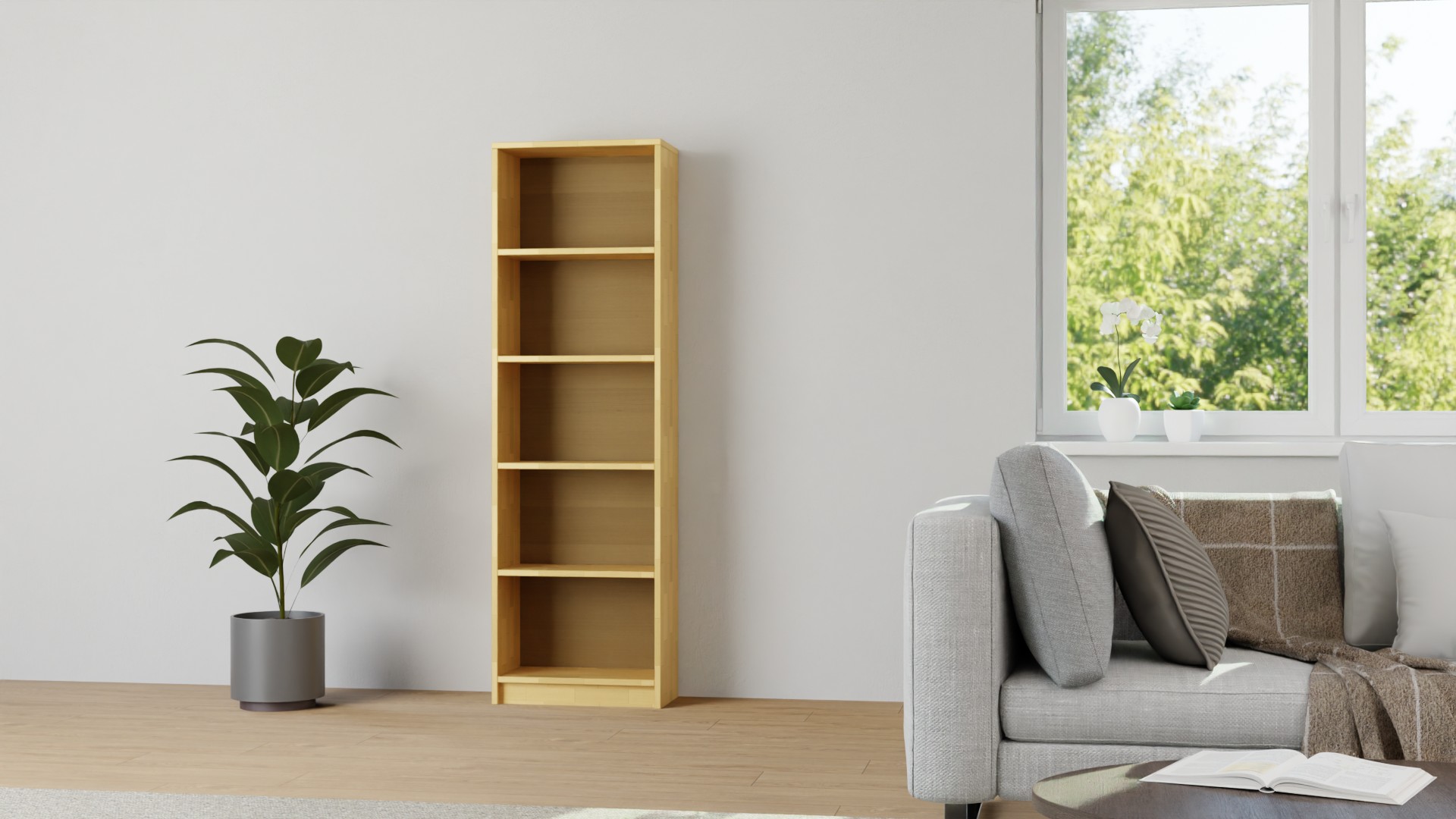 Schmales Bücherregal aus Holz Buche