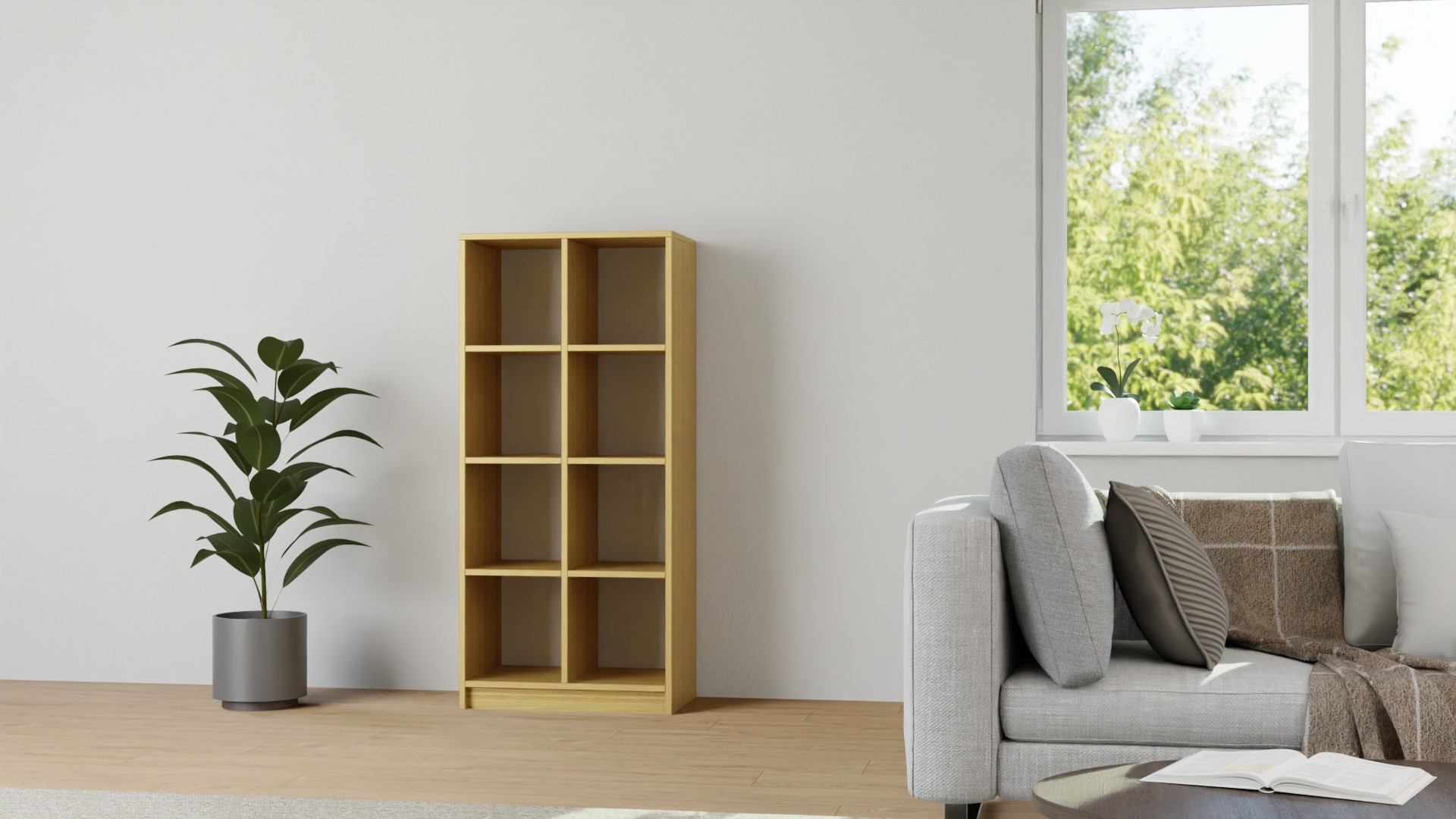 Schmales Bücherregal aus Massivholz Eiche