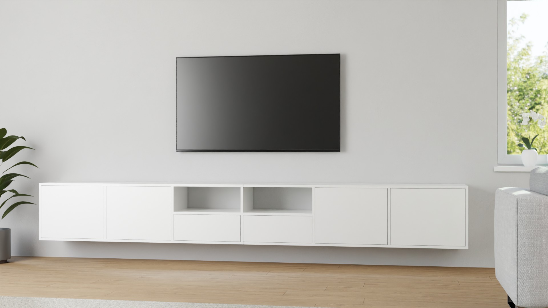 Langes Hängesideboard nach Maß MDF Beschichtet