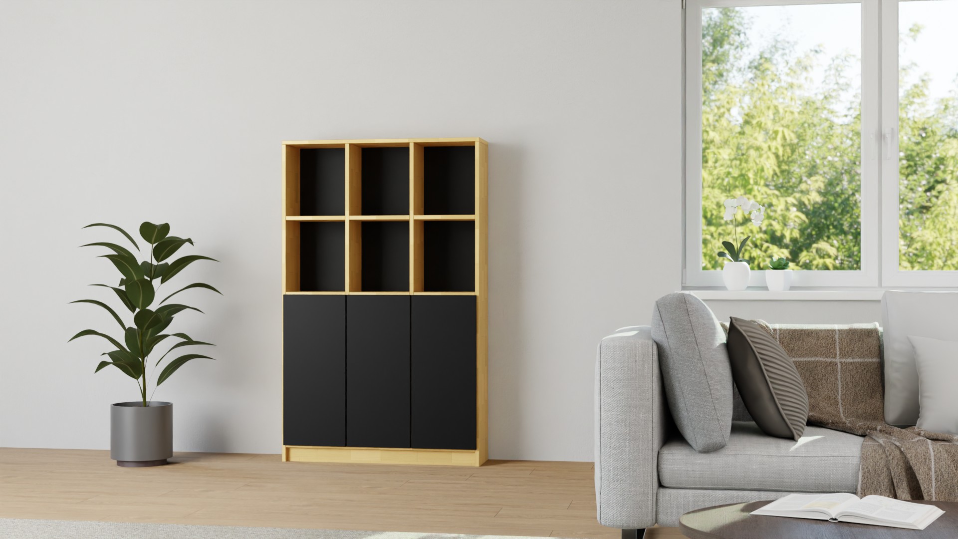 Stylisher Bibliotheksschrank nach Maß Buche