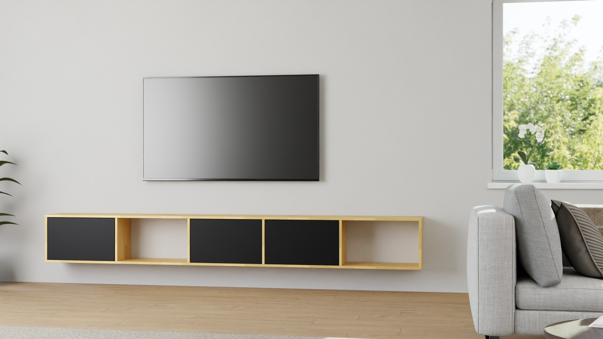 Lowboard mit Wandhalterung – TV-Board - Wandkommode Buche