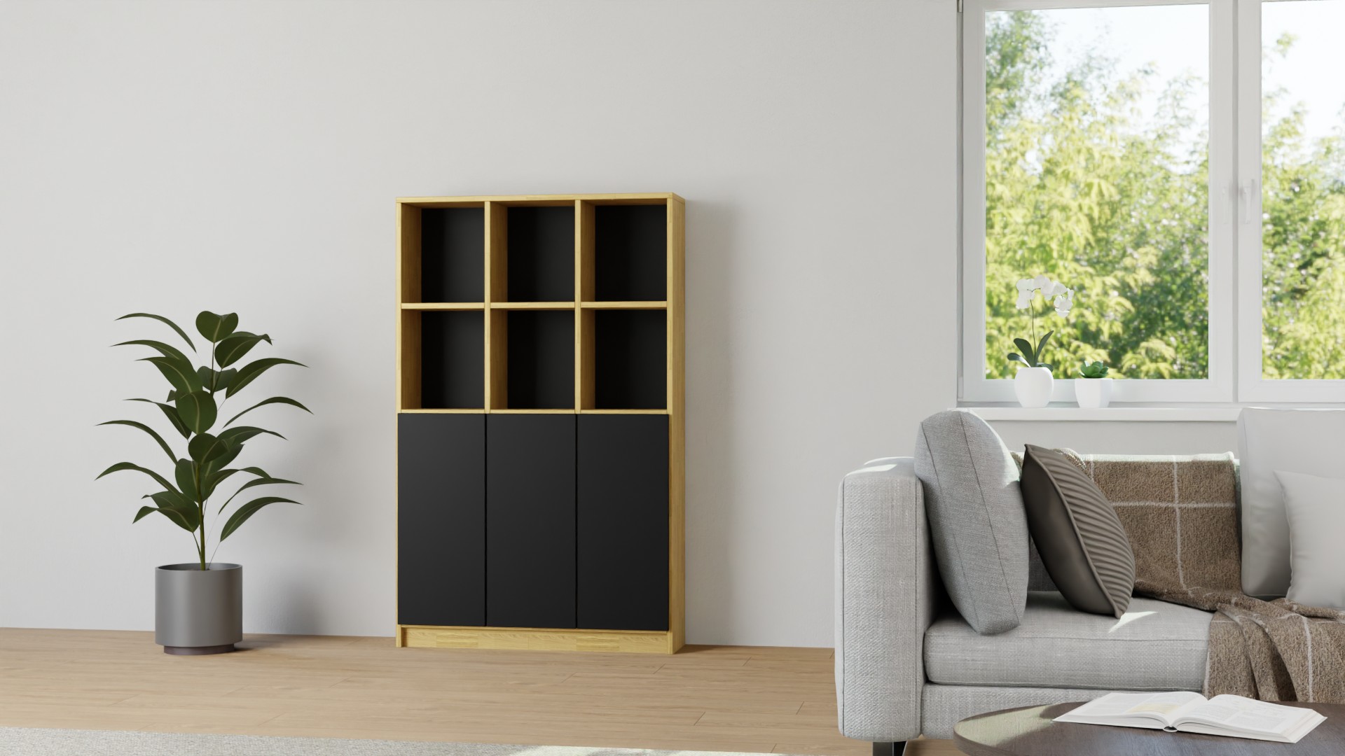 Stylisher Bibliotheksschrank nach Maß Eiche