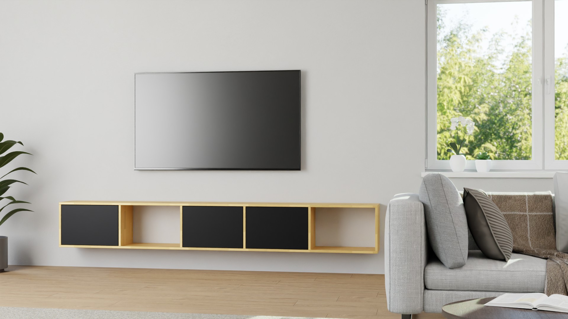 Lowboard mit Wandhalterung – TV-Board - Wandkommode Buche