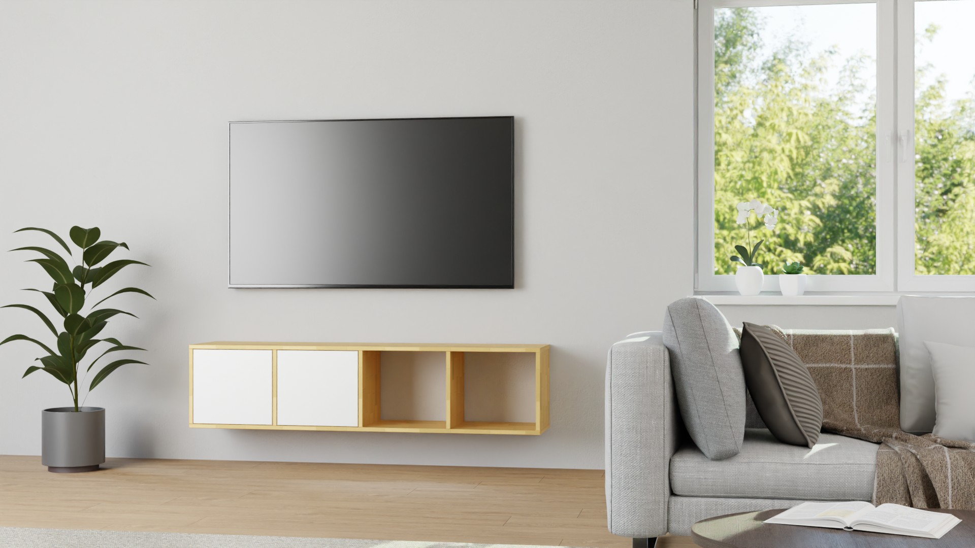 Sideboard mit Wandhalterung – diverse Materialien Buche