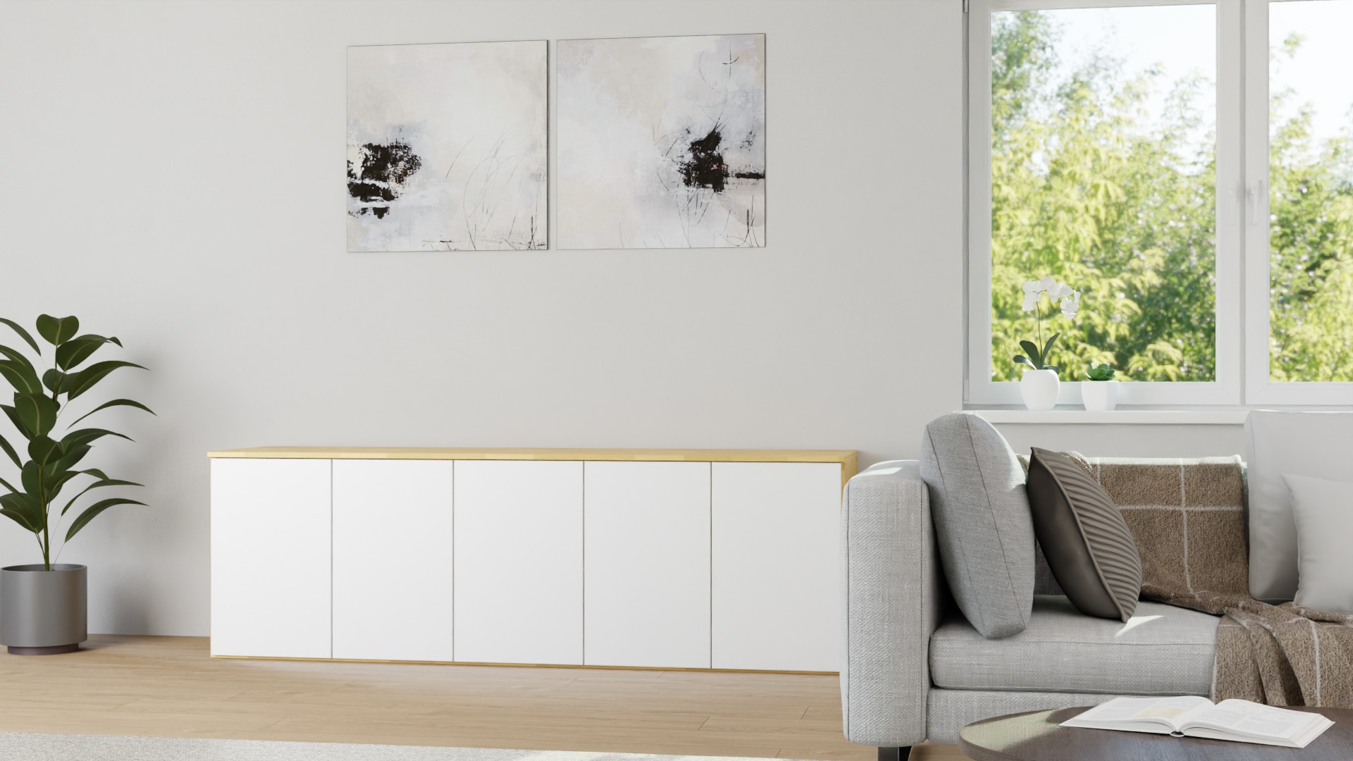 Schlichtes, langes Sideboard nach Maß Buche